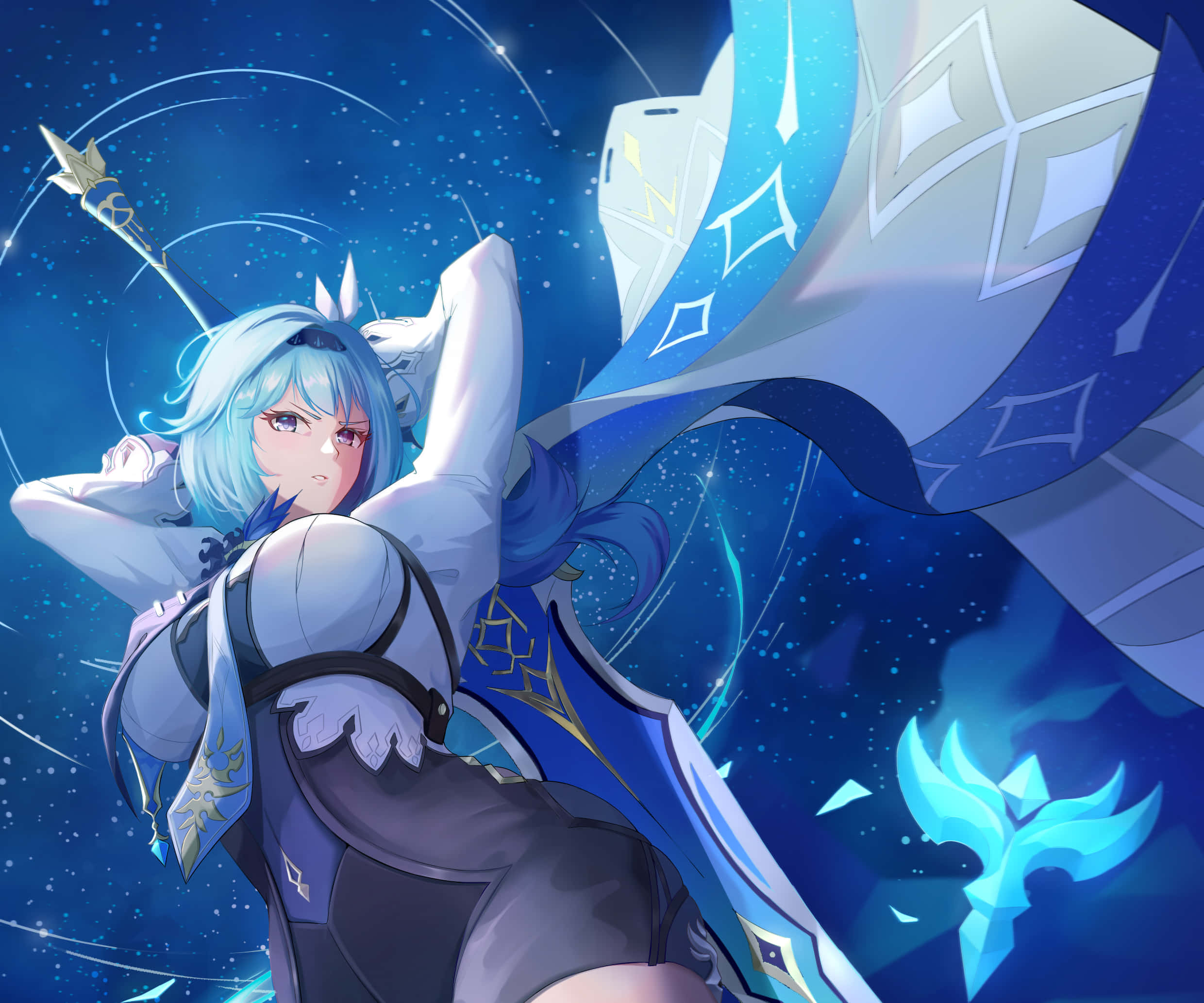 Eula, blue-haired, anime girl, Full HD Desktop Wallpaper