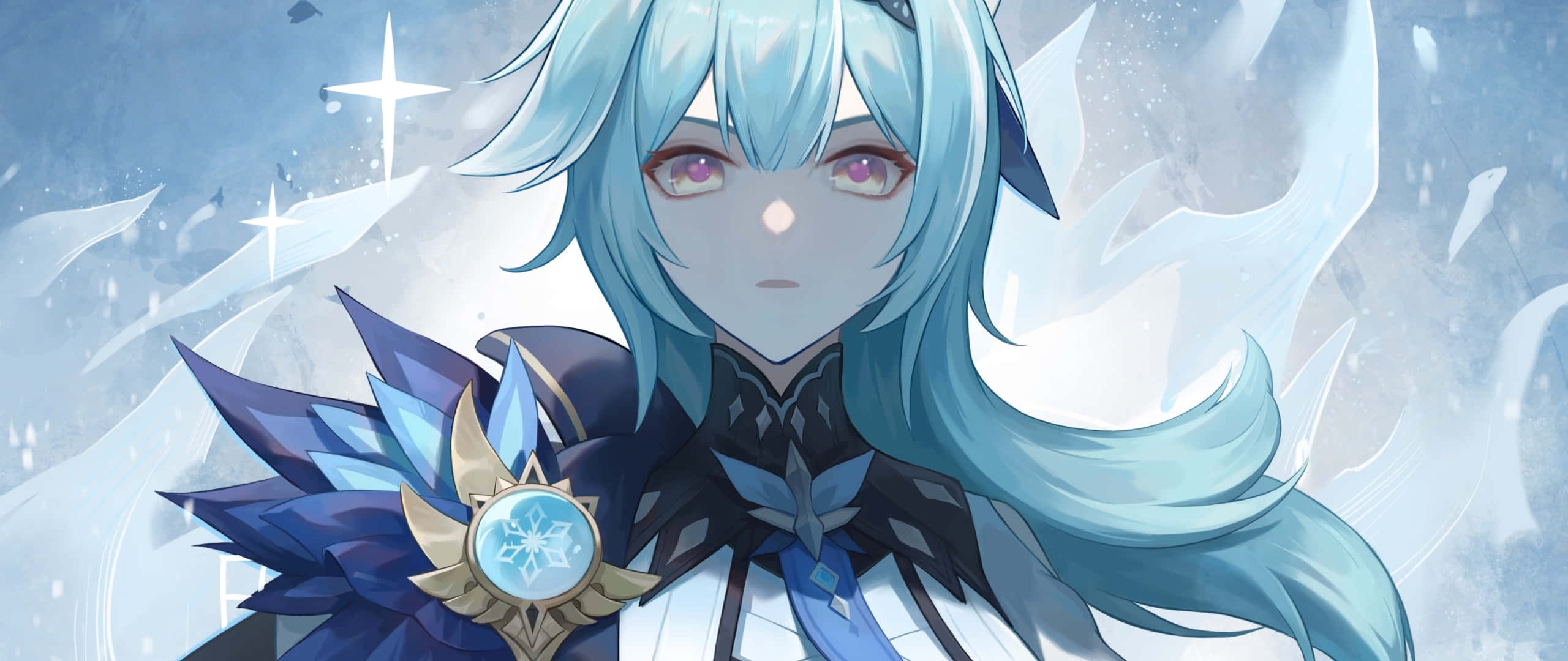 Eula, icy blue hair, frost-themed armor, 2K Desktop Wallpaper