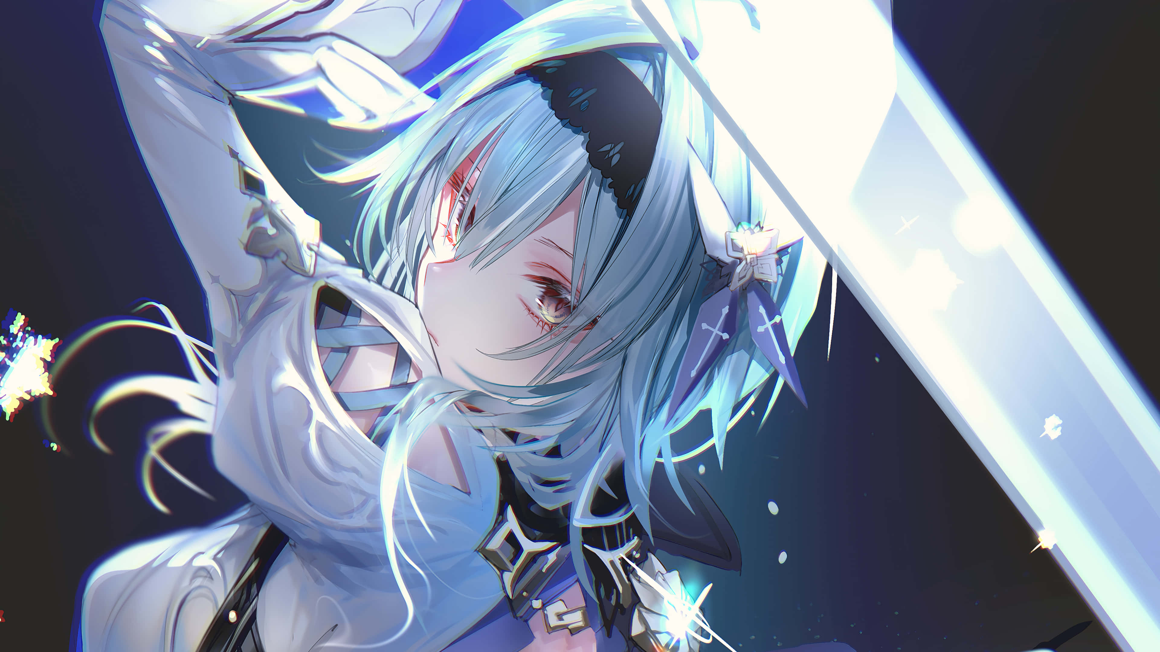 Eula, silver-haired, red eyes, 4K Desktop Wallpaper