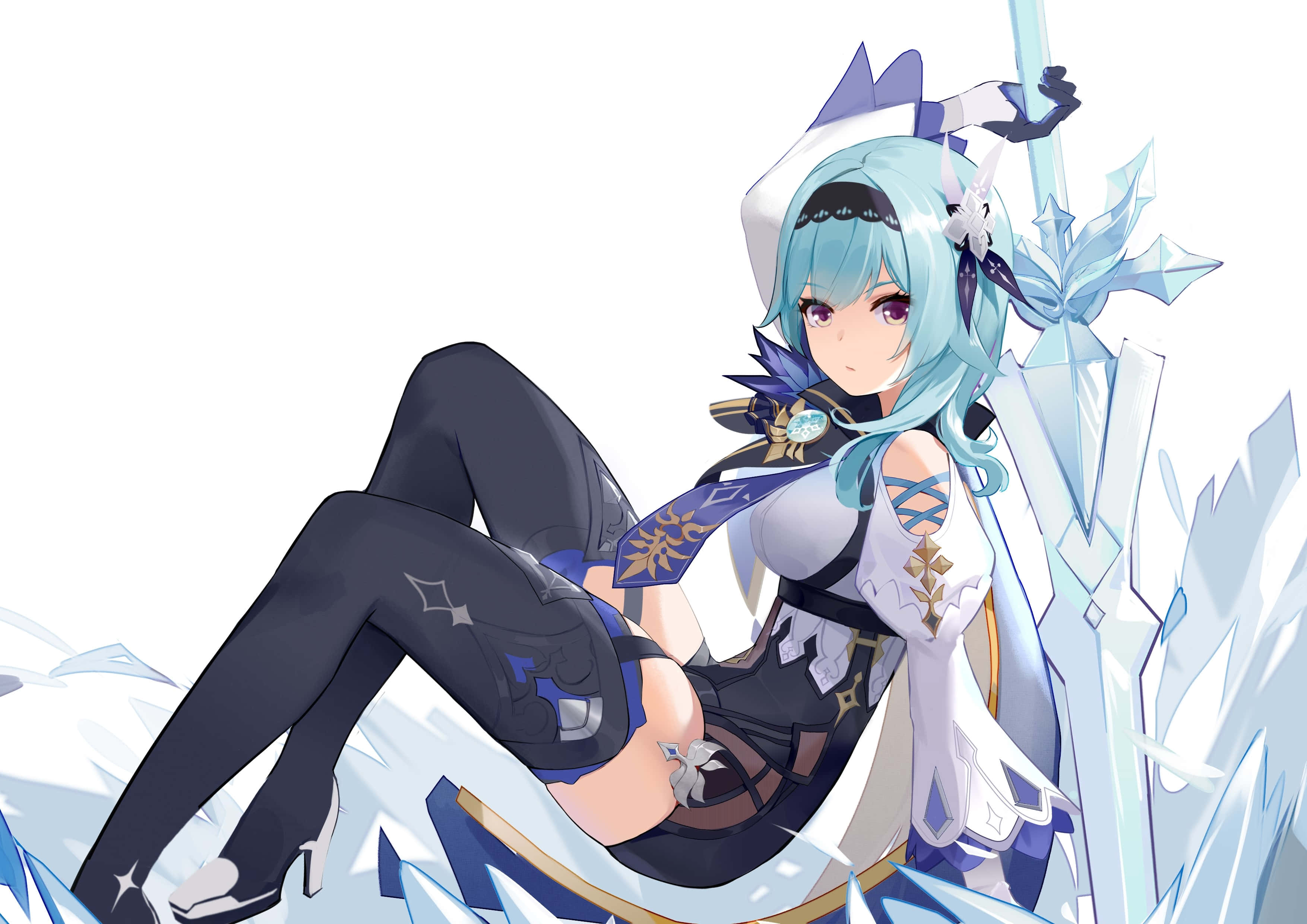 Eula, cyan-haired, anime girl, 2K Desktop Wallpaper