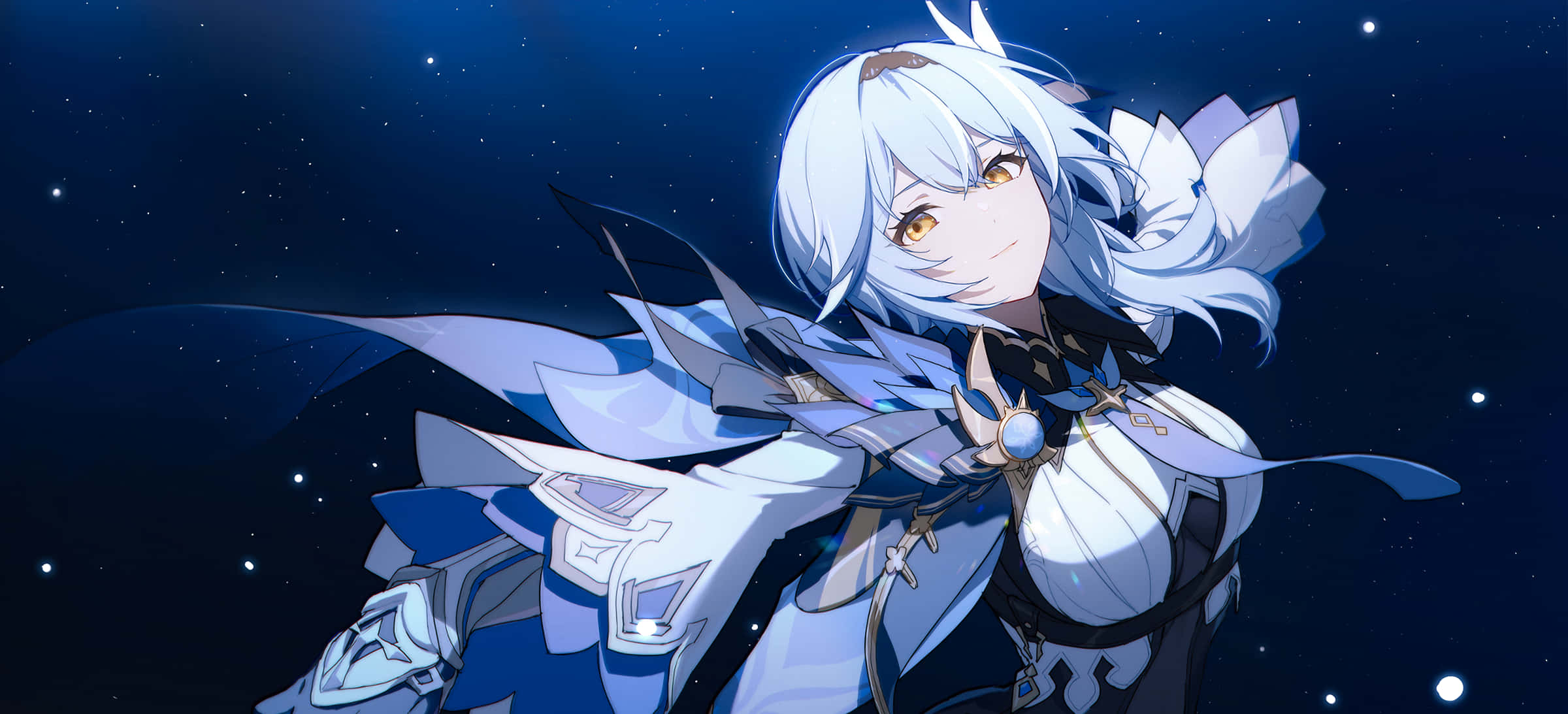 Eula, blue dress, silver-haired, Full HD Desktop Wallpaper