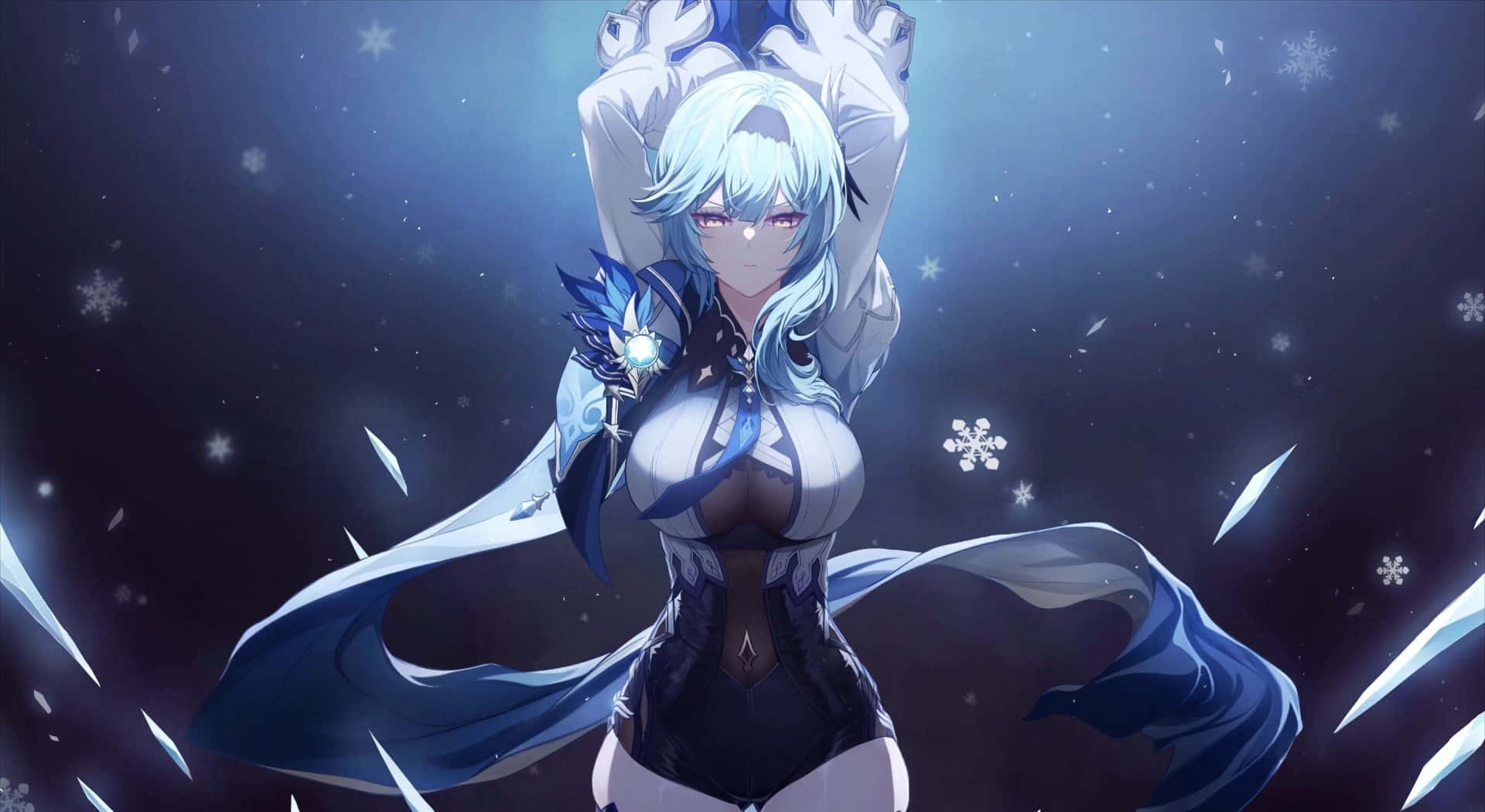 Eula, silver-haired, blue and white outfit, Full HD Desktop Wallpaper