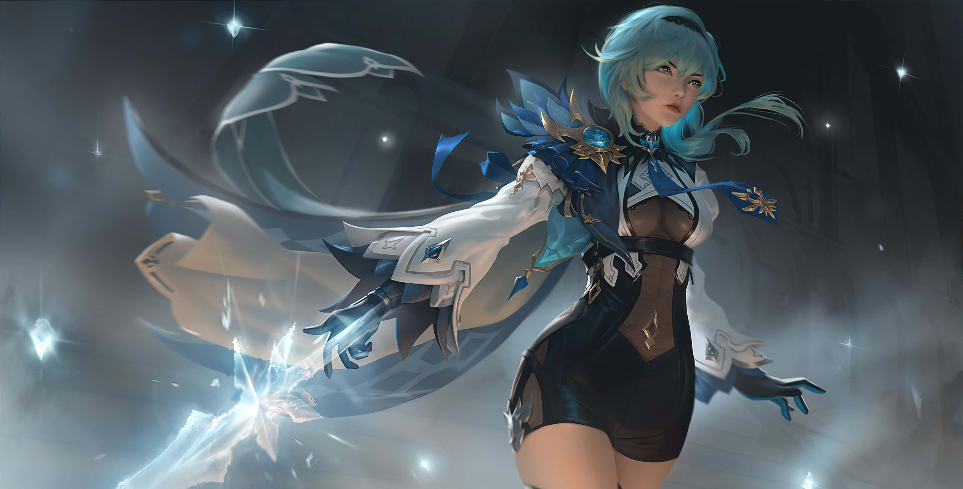 Eula, blue hair, sword, 4K Desktop Wallpaper