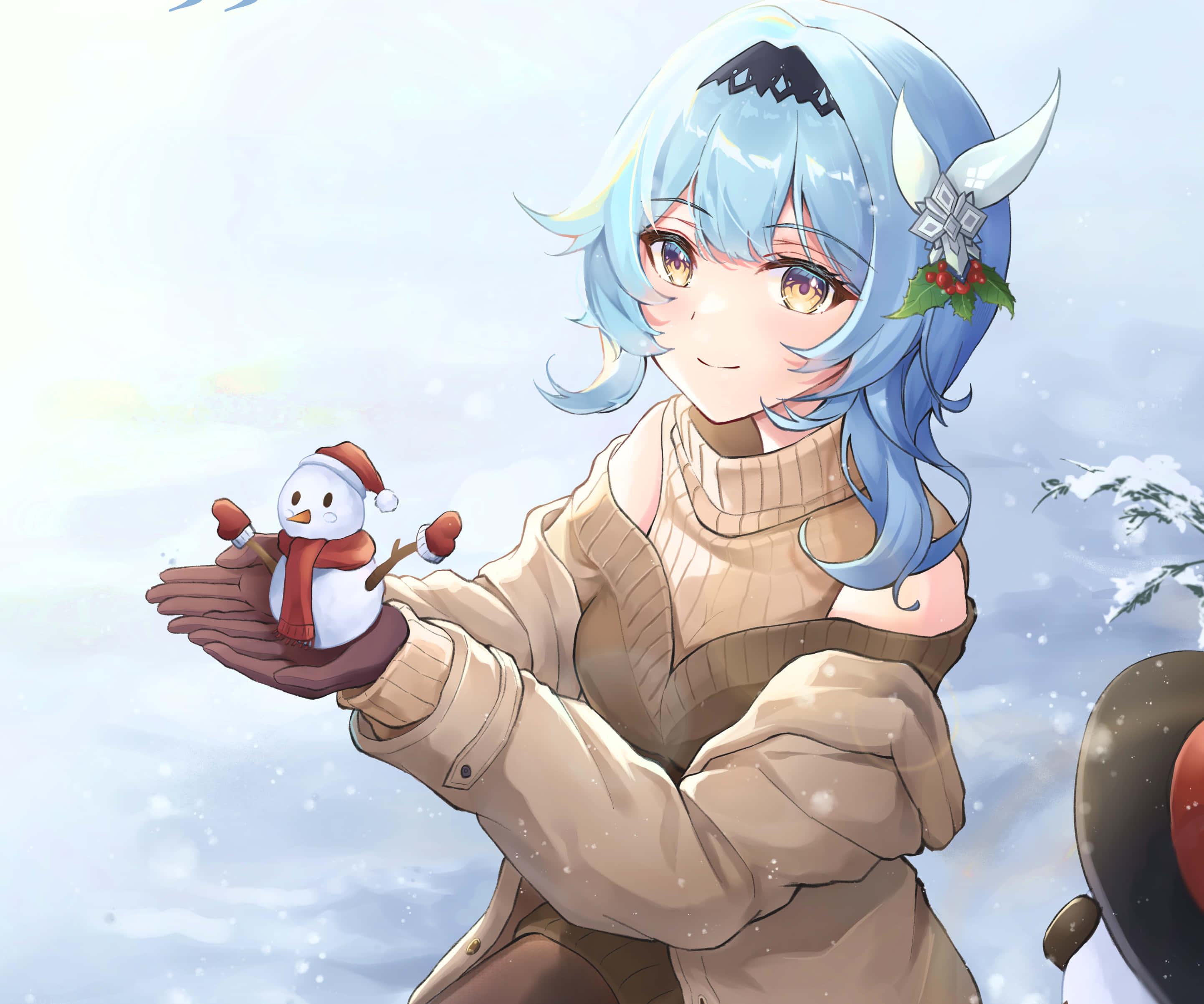 Eula, blue hair, horns, 2K Desktop Wallpaper
