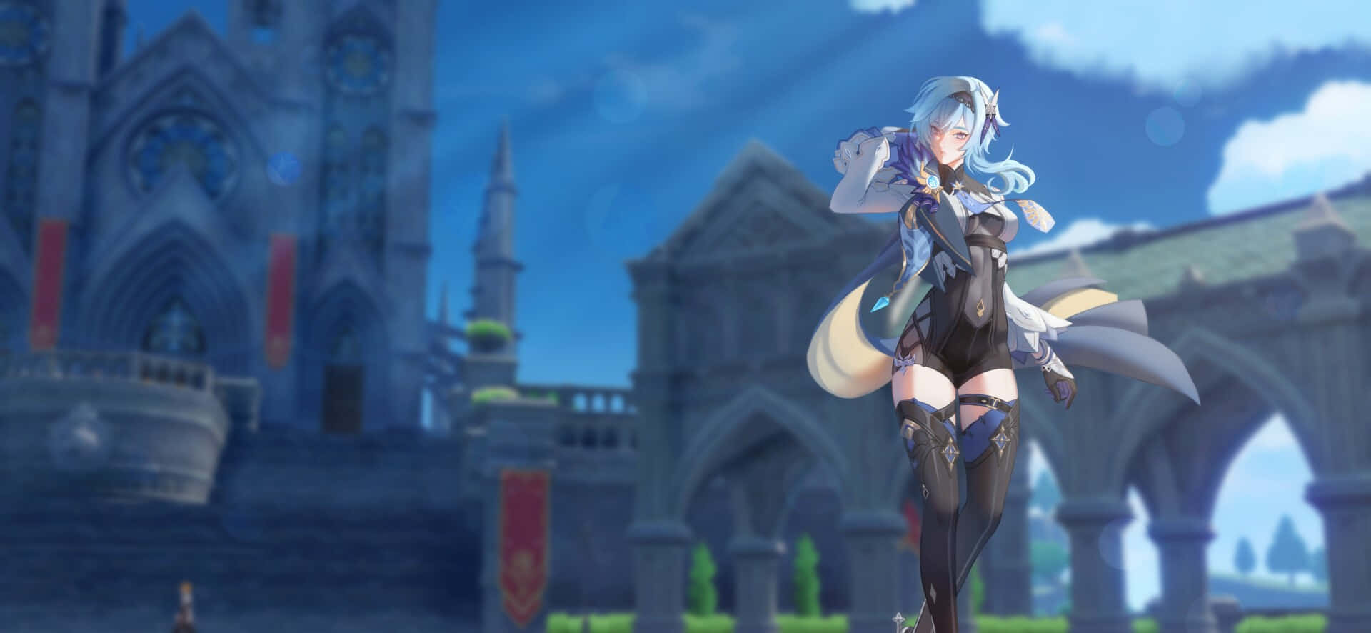 Eula, blue-haired anime girl, futuristic armor, Full HD Desktop Wallpaper