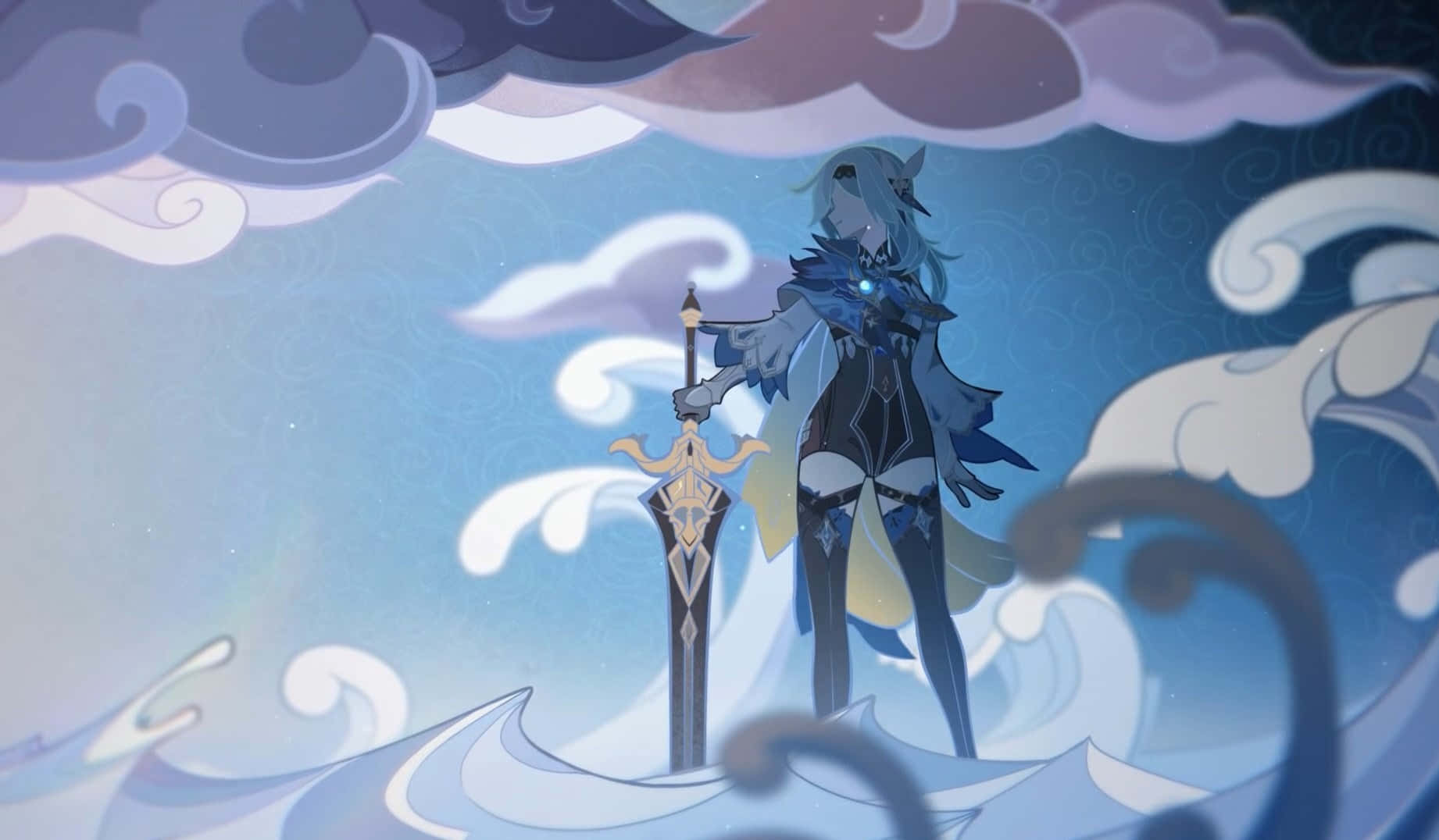 Eula, blue-haired, anime warrior, HD Desktop Wallpaper