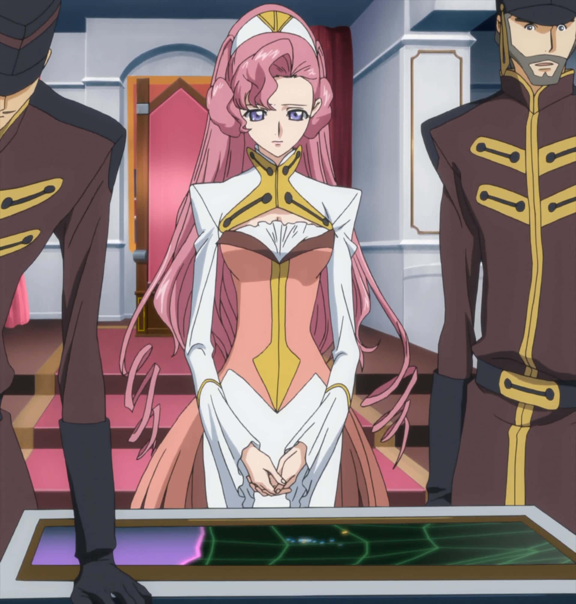 Euphemia Li Britannia, pink-haired, white and gold outfit, Full HD Phone Wallpaper