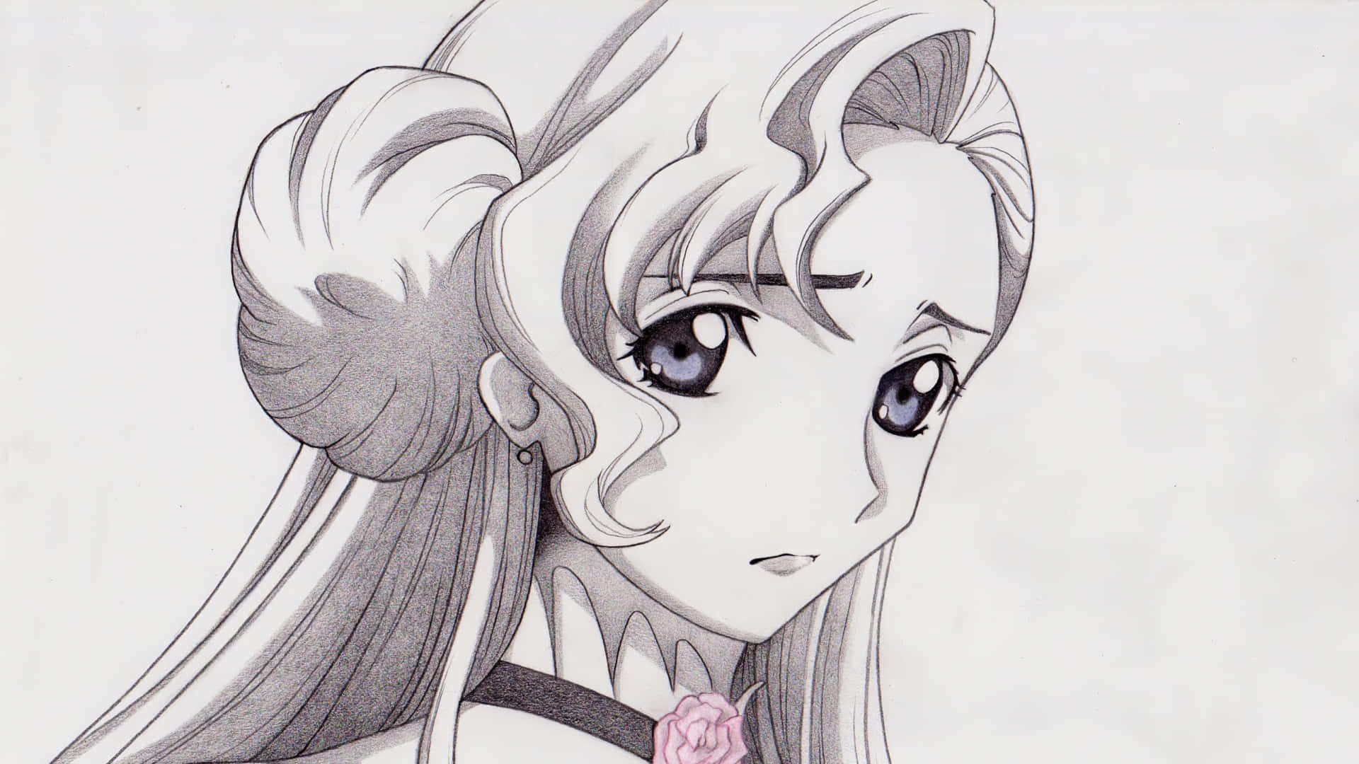 Euphemia Li Britannia, pencil sketch, large expressive eyes, Full HD Desktop Wallpaper