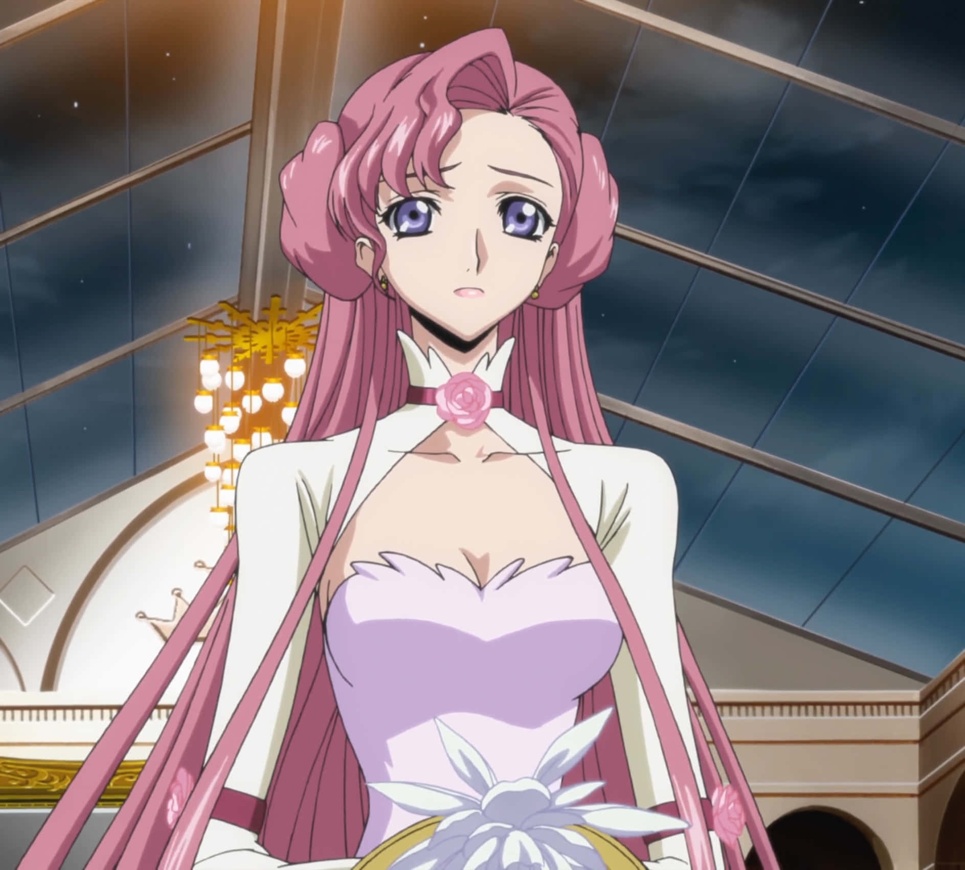 Euphemia Li Britannia, pink-haired anime girl, white and lavender gown, HD Desktop Wallpaper