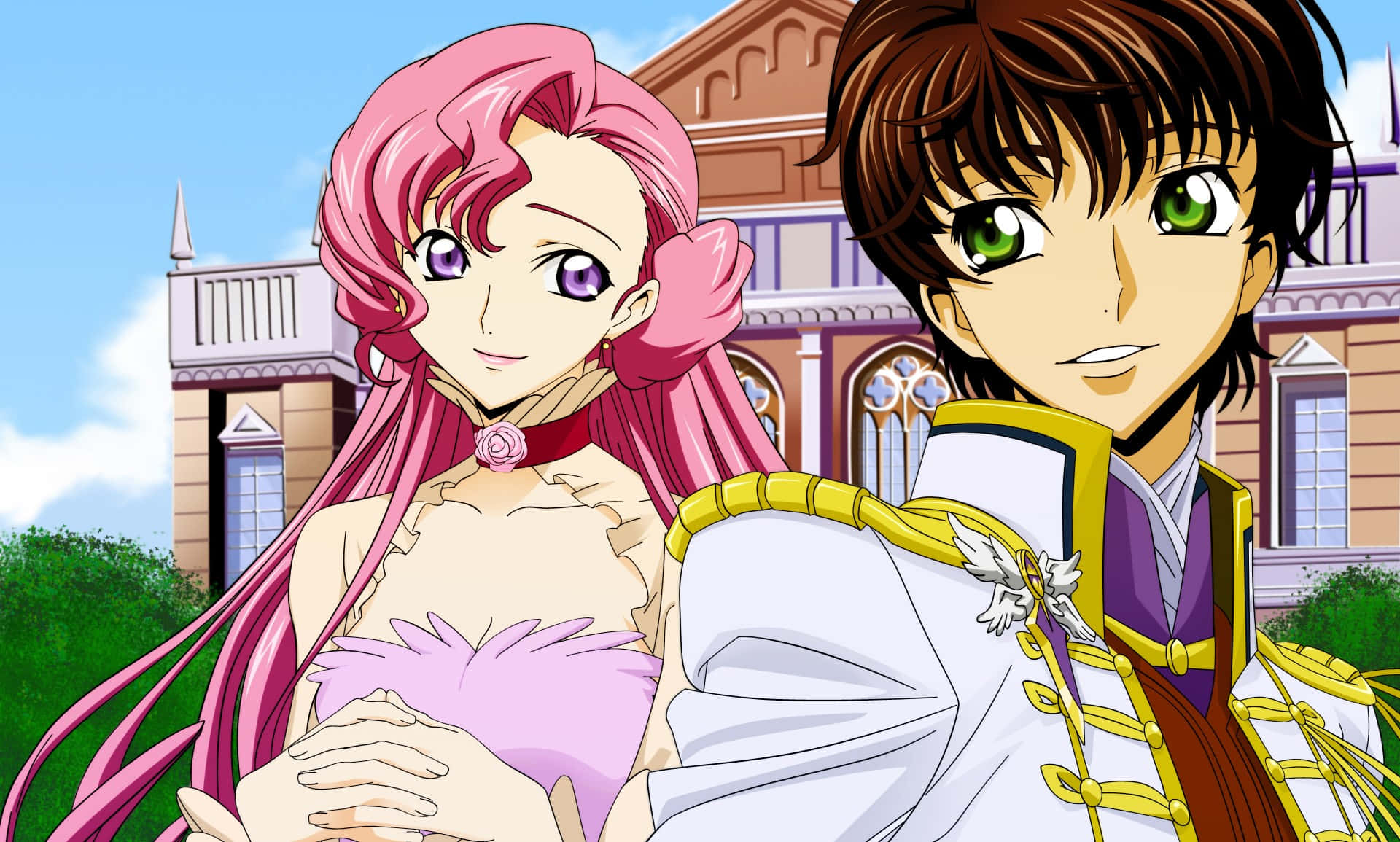 Euphemia Li Britannia, pink-haired girl, brown-haired boy, Full HD Desktop Wallpaper