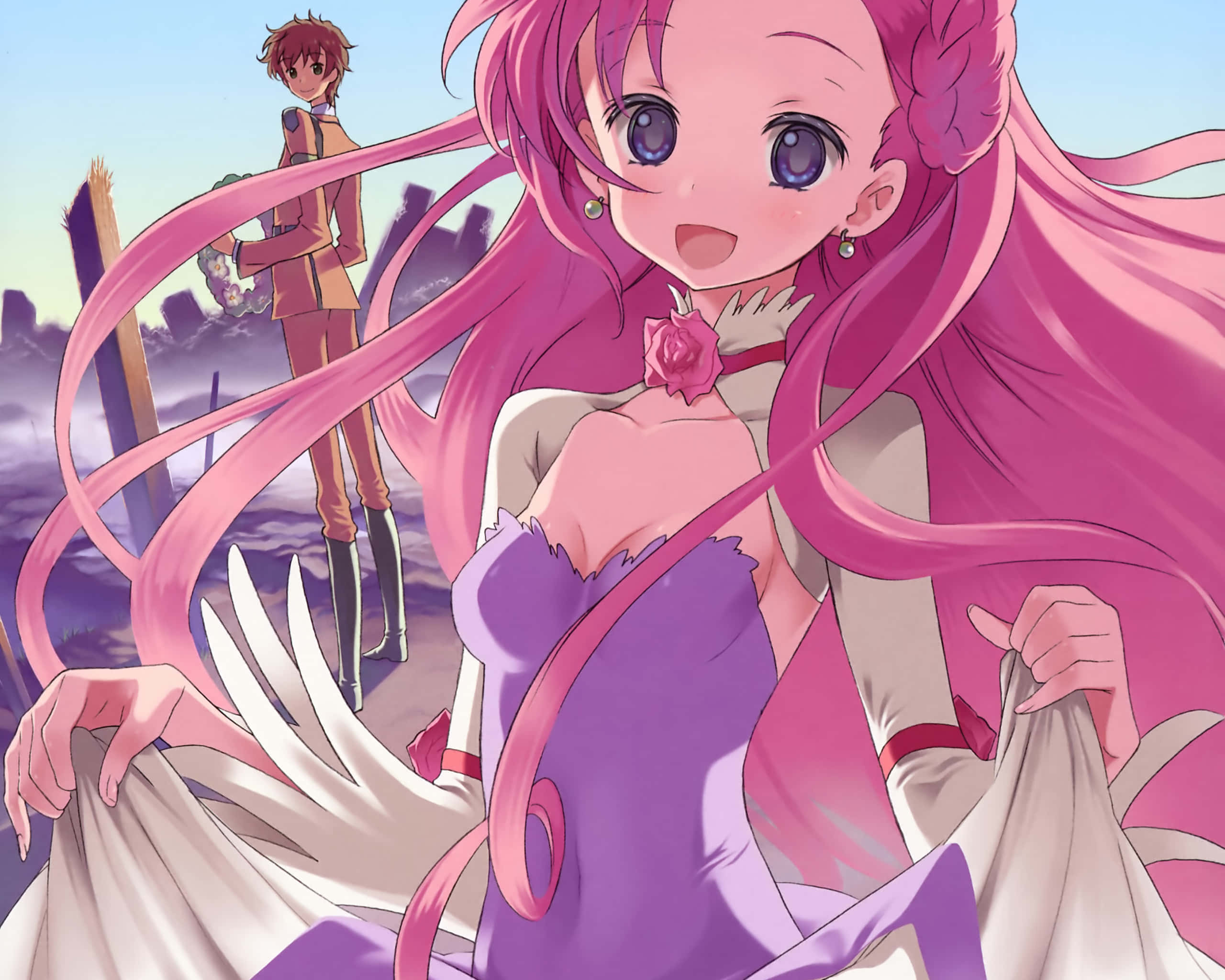 Euphemia Li Britannia, long pink hair, purple dress, 2K Desktop Wallpaper