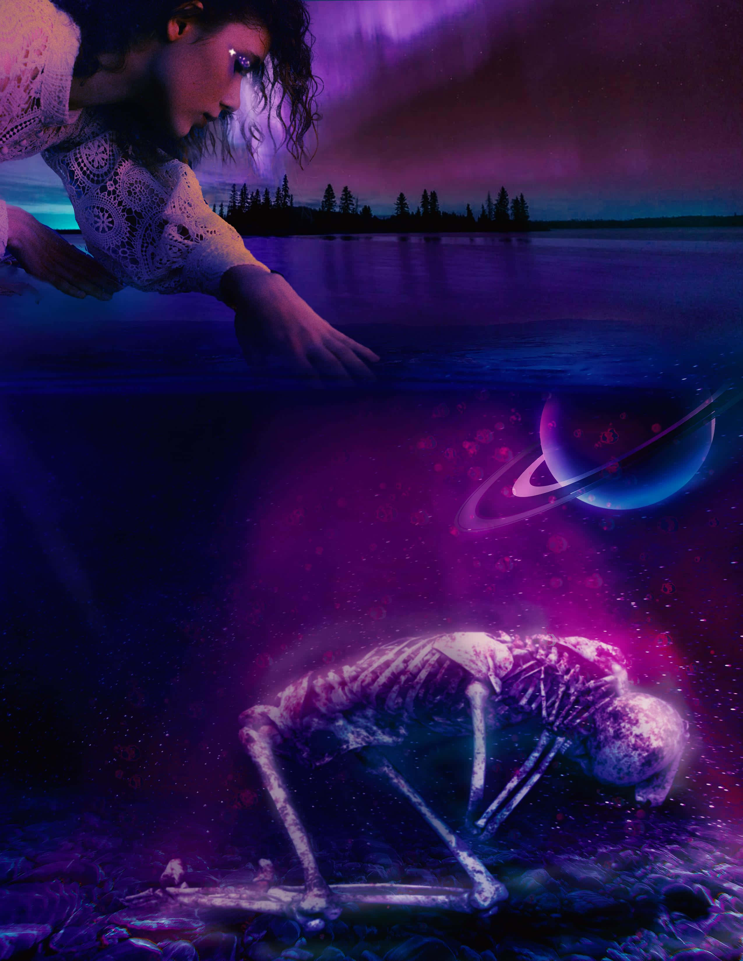Euphoria Aesthetic, surreal purple sky, ringed planet, 2K Phone Wallpaper