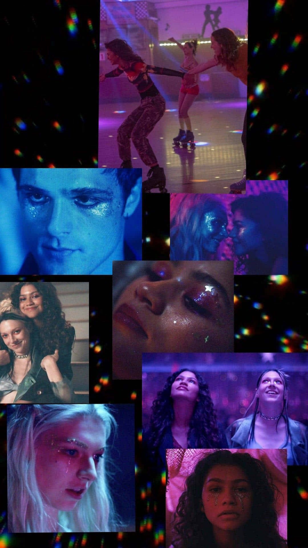 Euphoria HBO, neon-lit settings, glittering faces, HD Phone Wallpaper