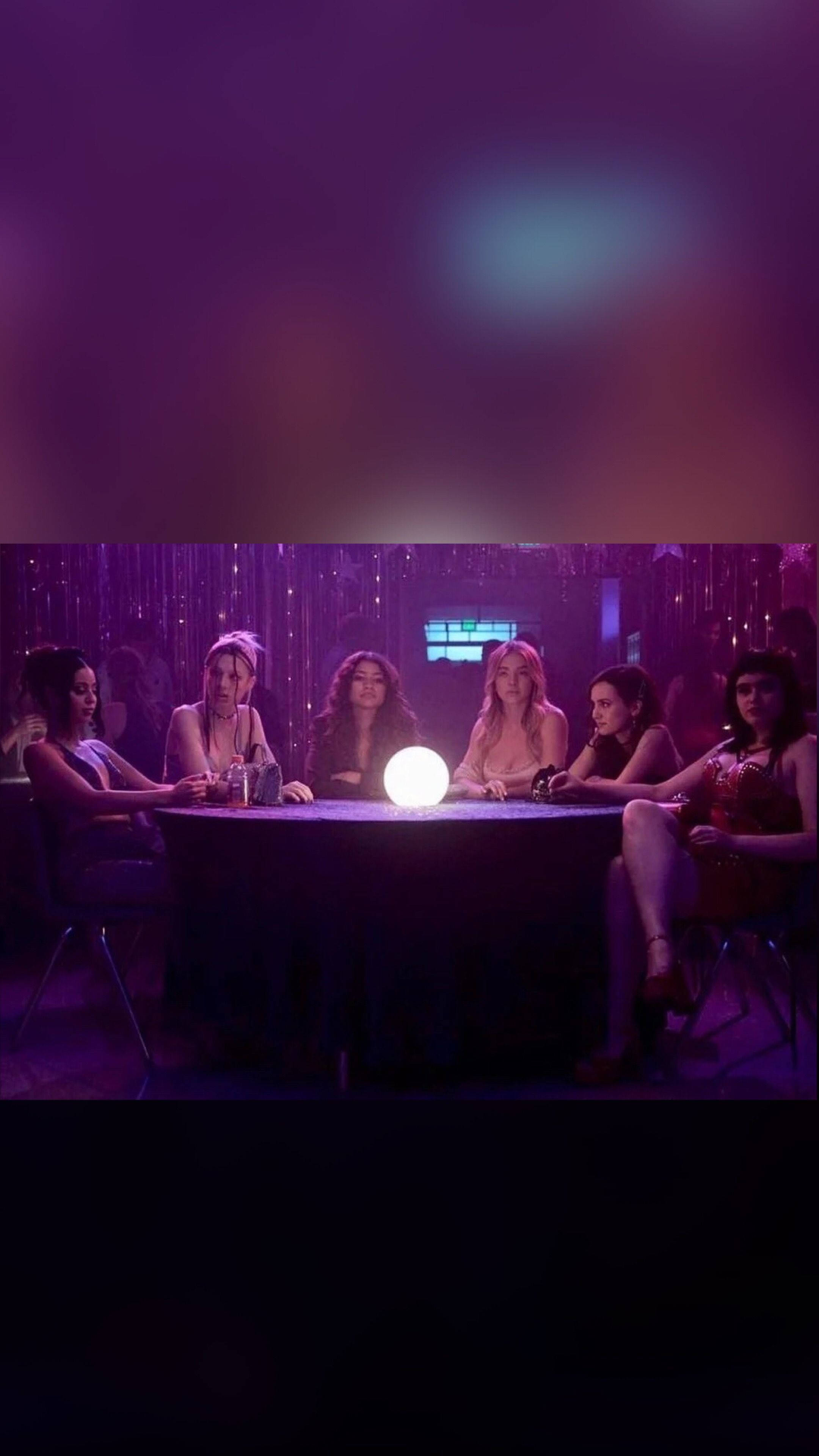 Euphoria HBO, prom table, purple lights, 4K Phone Wallpaper