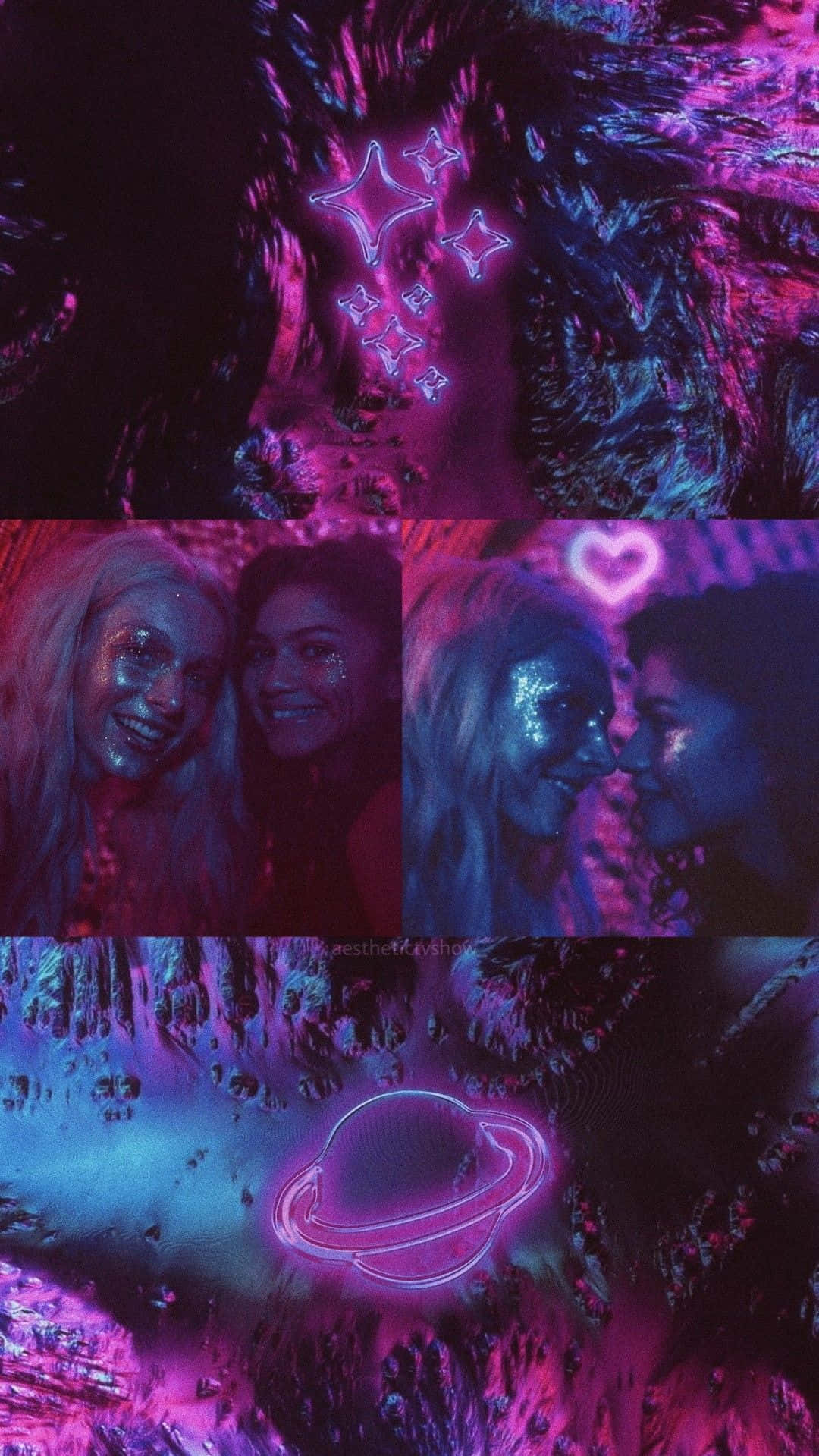 Euphoria Season 2, neon pink and blue lights, cosmic-themed party scene, HD Phone Wallpaper