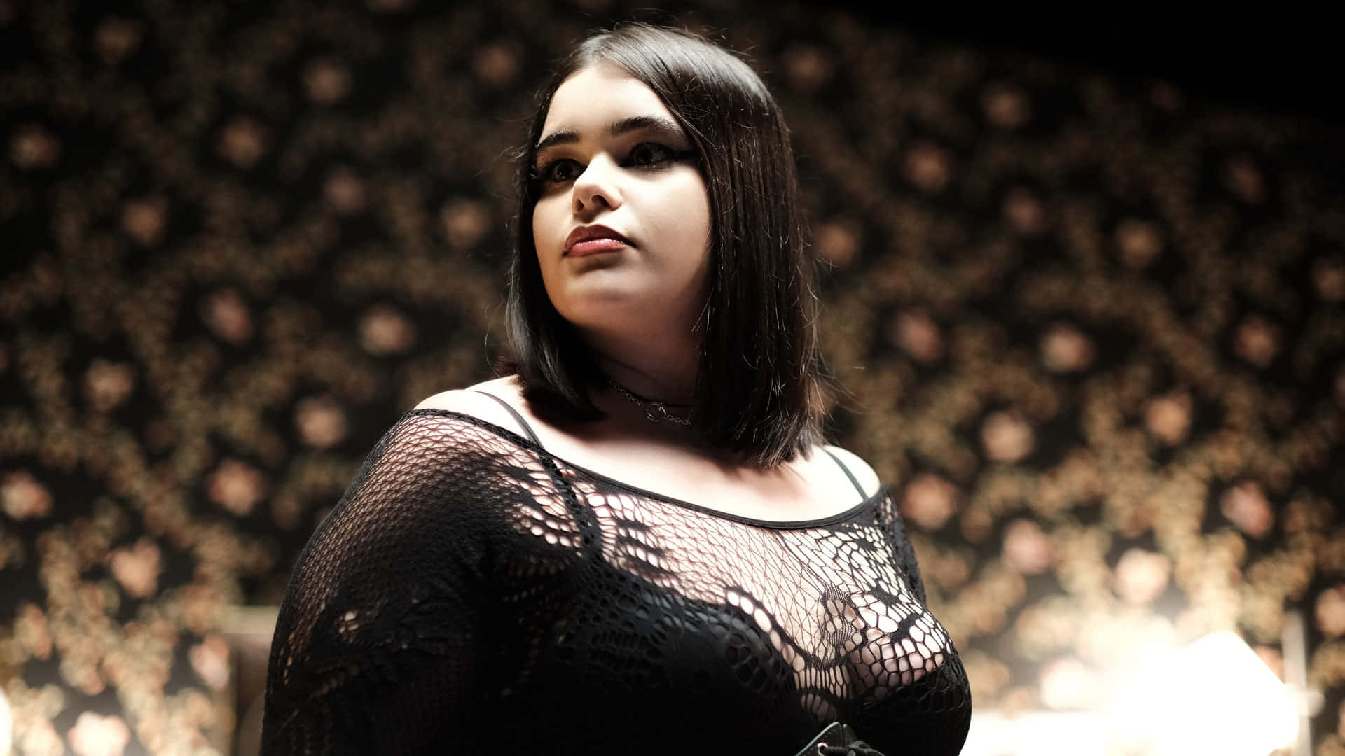 Euphoria Season 2, black lace top, dark floral wallpaper, Full HD Desktop Wallpaper