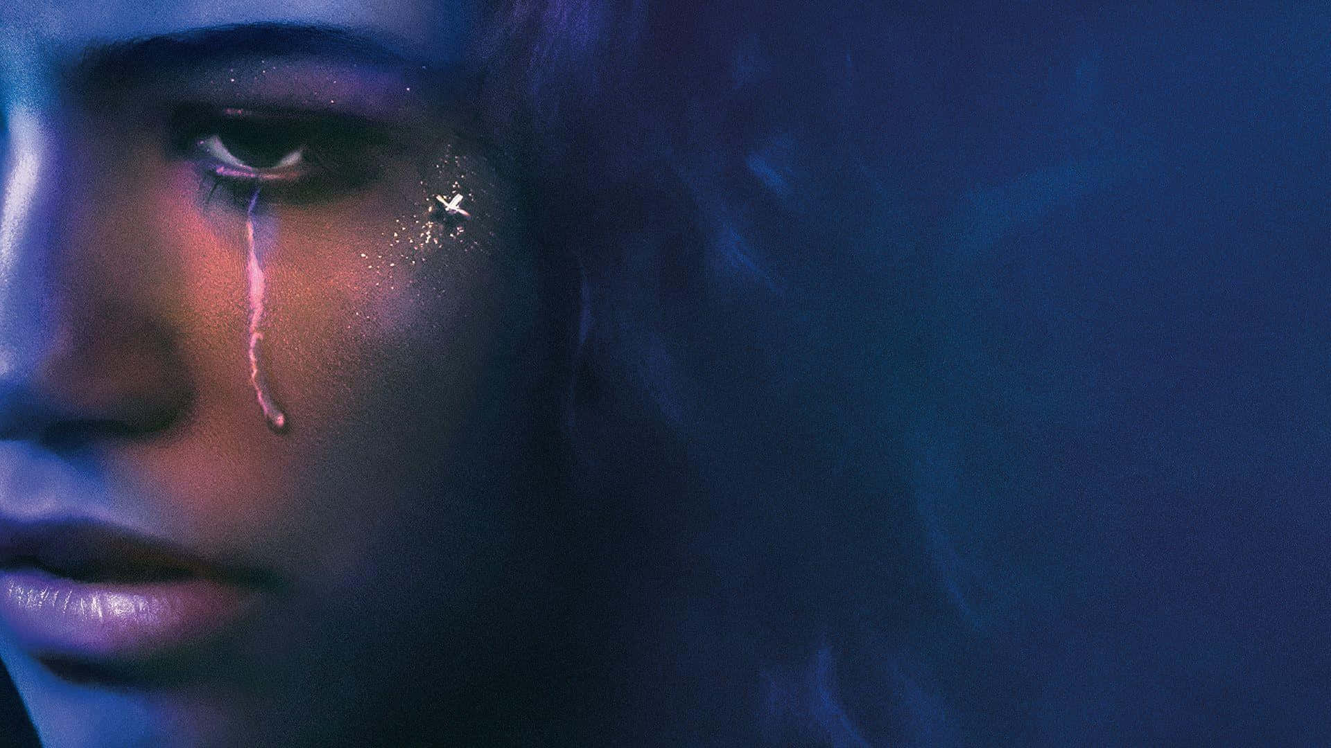 Euphoria Season 2, neon blue light, tear streaking down cheek, Full HD Desktop Wallpaper
