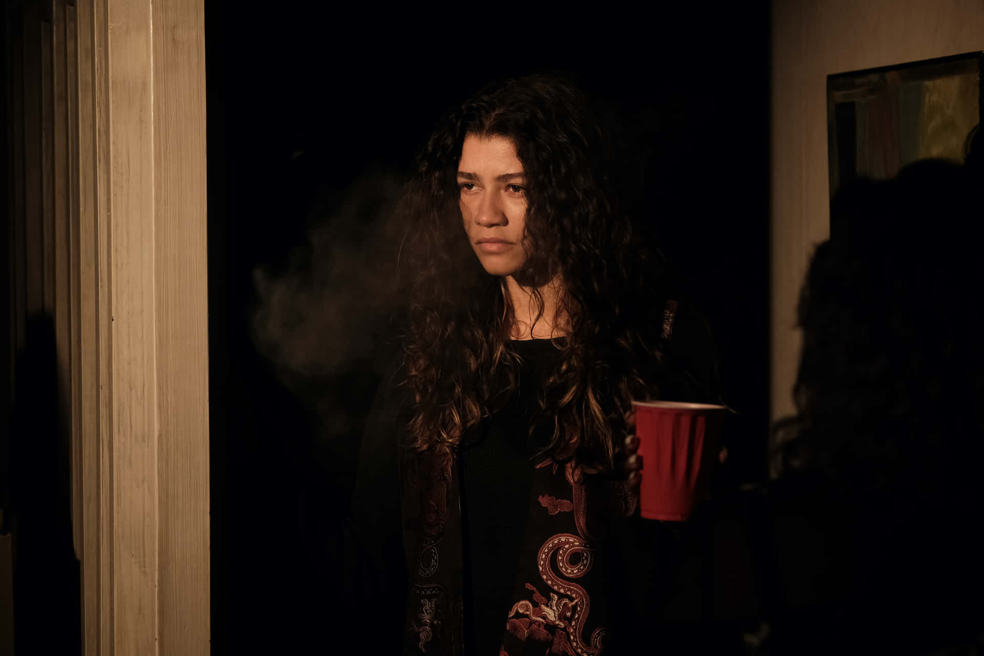 Euphoria Season 2, red cup, long dark hair, Full HD Desktop Wallpaper