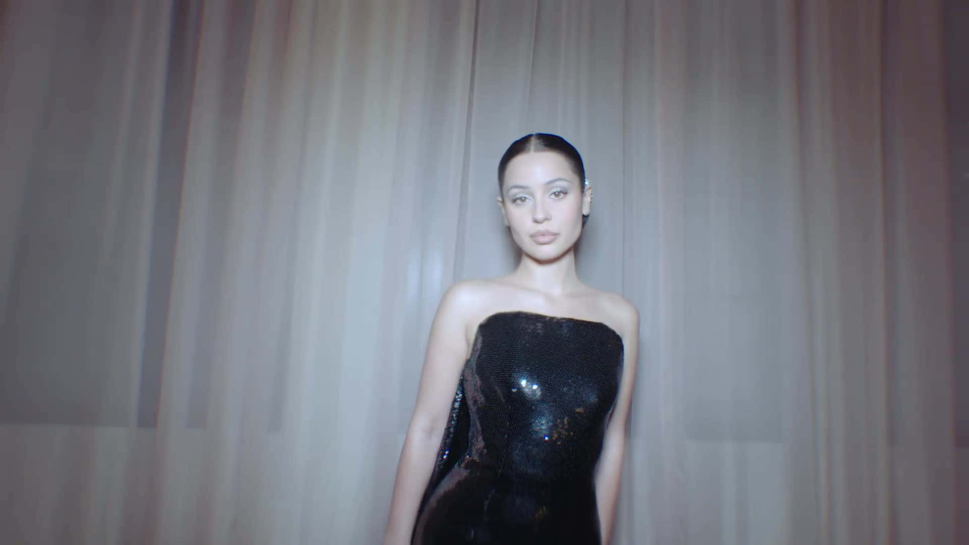Euphoria Season 2, shimmering black sequined gown, soft draped curtains, Full HD Desktop Wallpaper