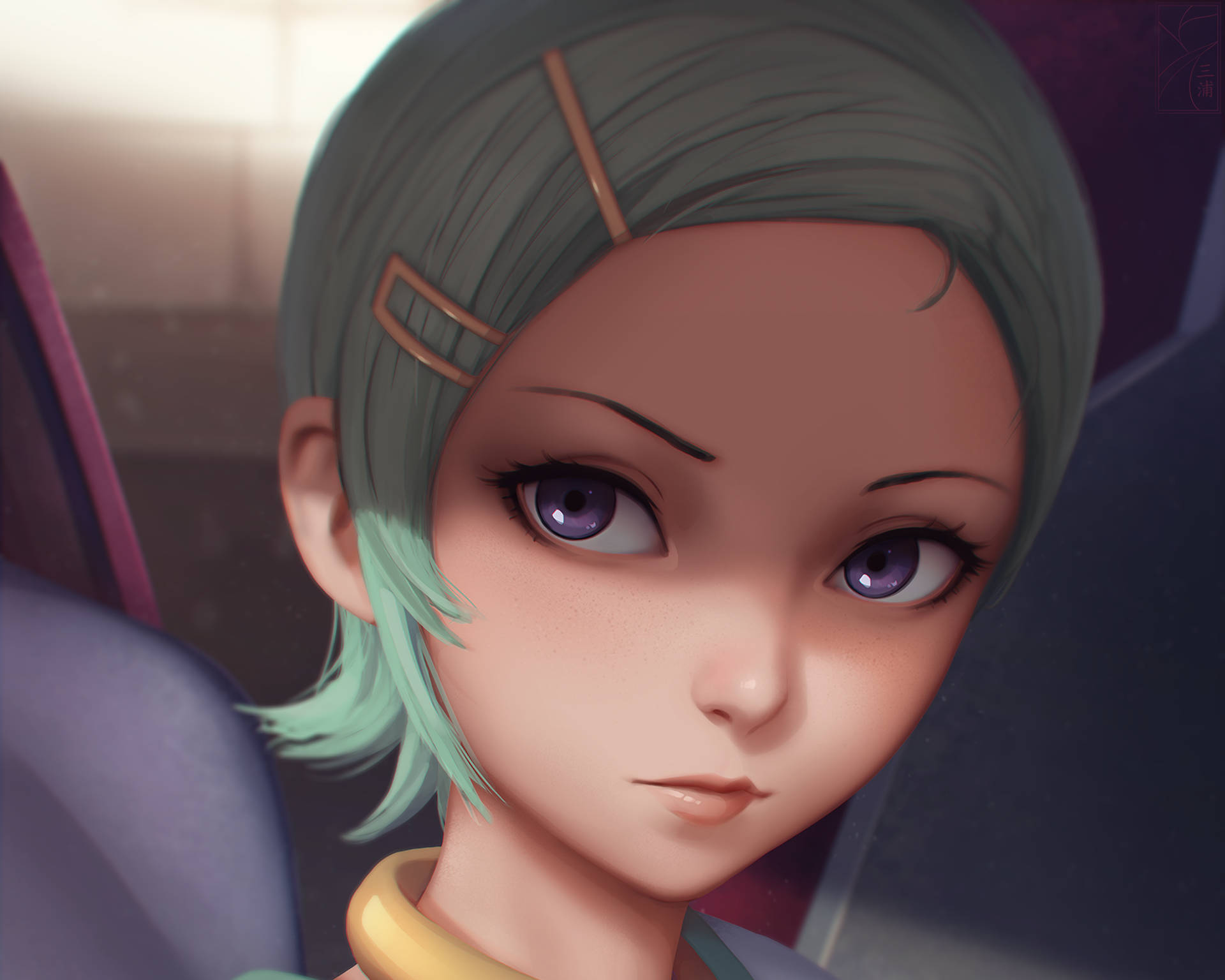 Eureka Seven, teal hair, purple eyes, Full HD Desktop Wallpaper