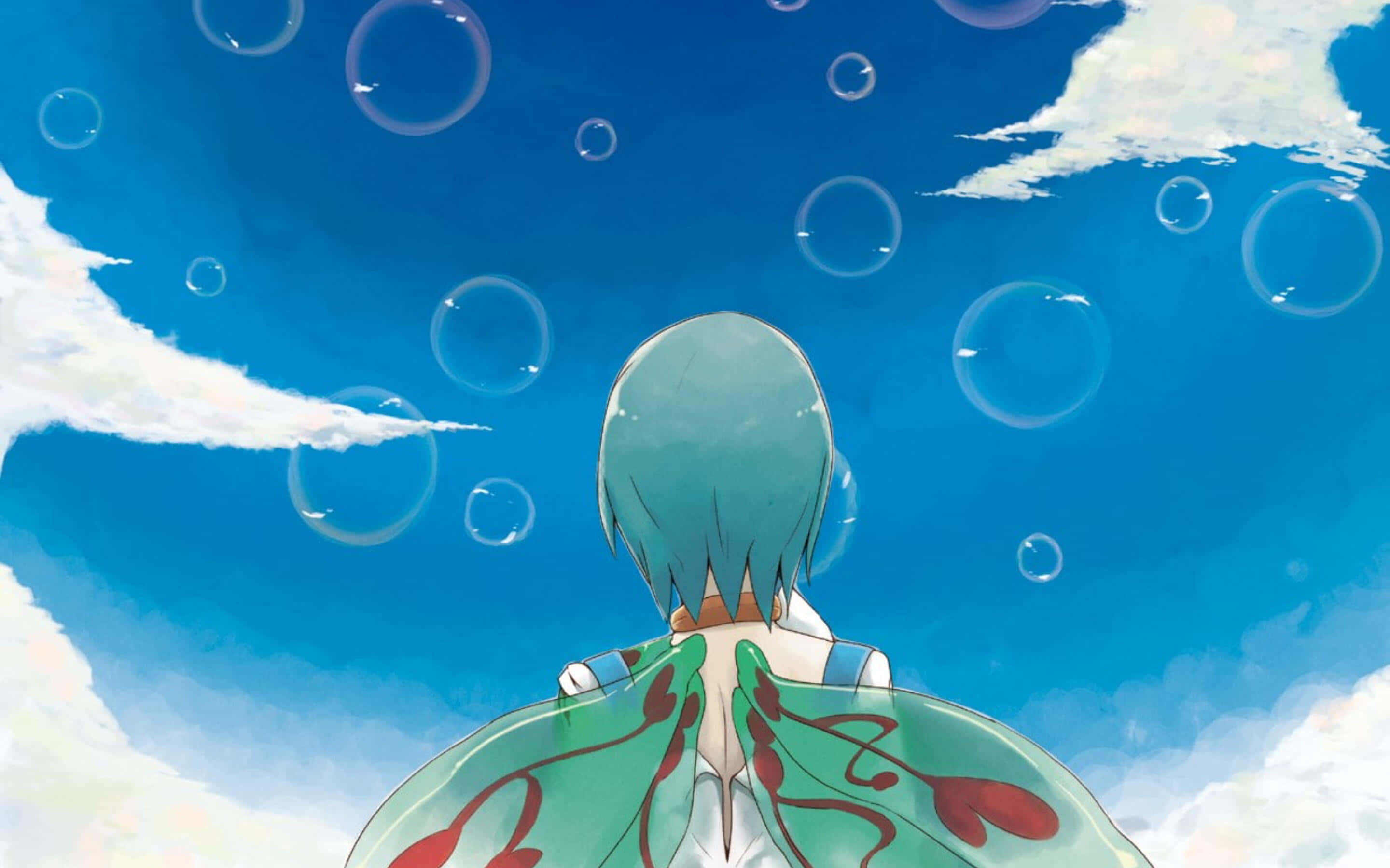 Eureka Seven, teal-haired anime girl, green cape, 2K Desktop Wallpaper