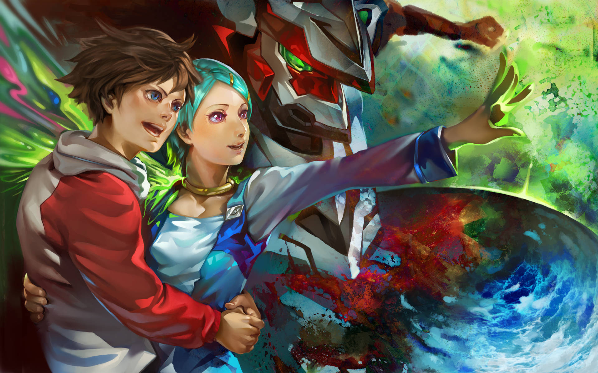 Eureka Seven, digital paint, giant robot, Full HD Desktop Wallpaper