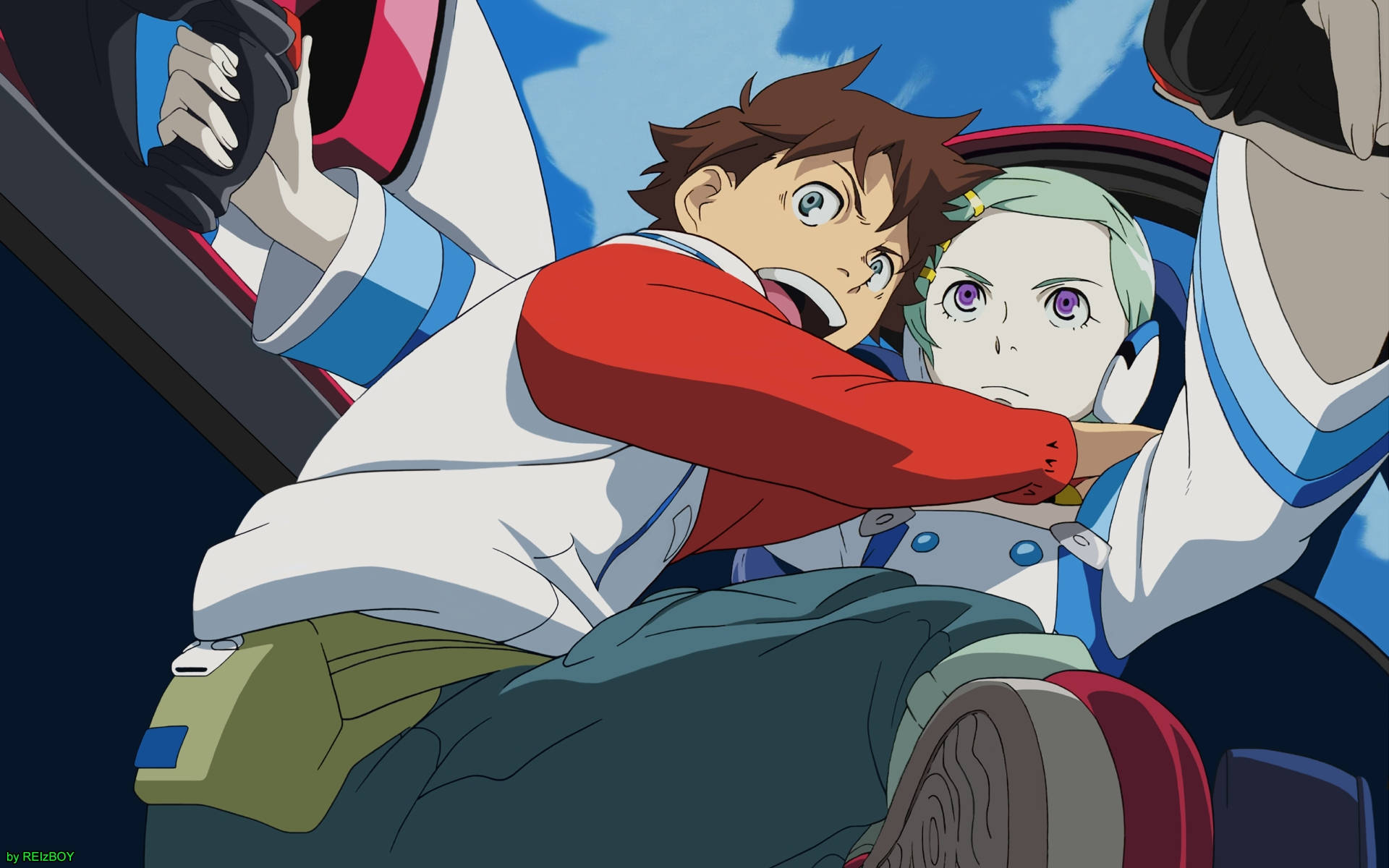 Eureka Seven, racing cockpit, anime characters, Full HD Desktop Wallpaper