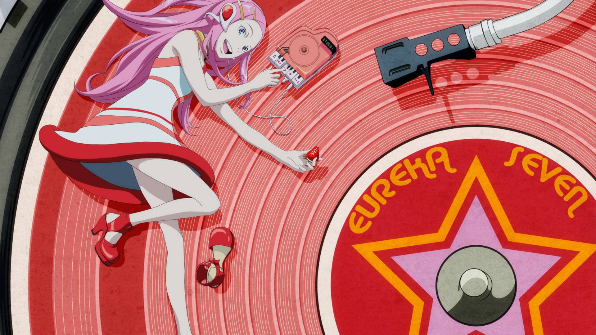 Eureka Seven, pink-haired anime girl, red and white dress, Full HD Desktop Wallpaper
