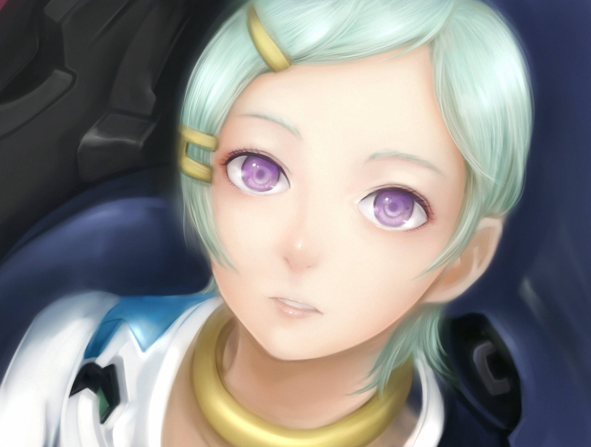 Eureka Seven, mint green hair, purple eyes, Full HD Desktop Wallpaper