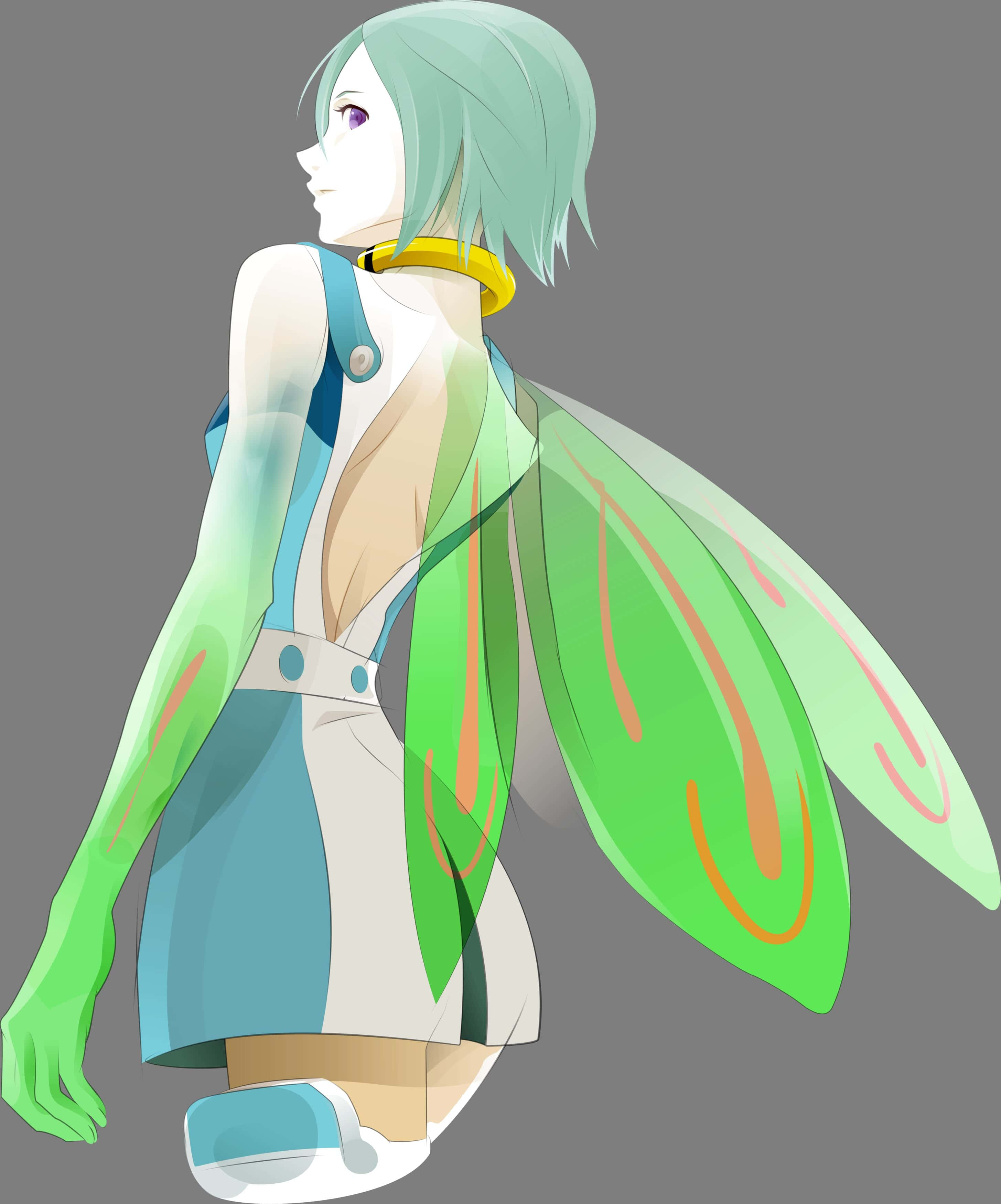 Eureka Seven, teal-haired anime girl, green wings, 2K Phone Wallpaper