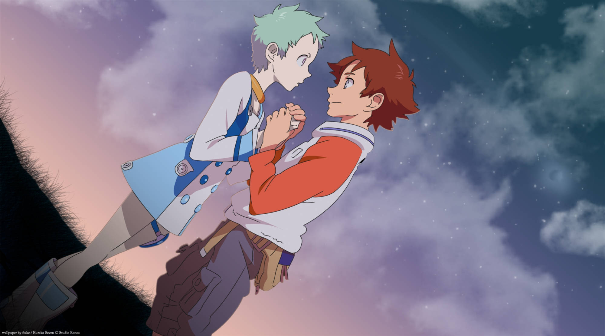 Eureka Seven, anime couple, starry twilight sky, Full HD Desktop Wallpaper