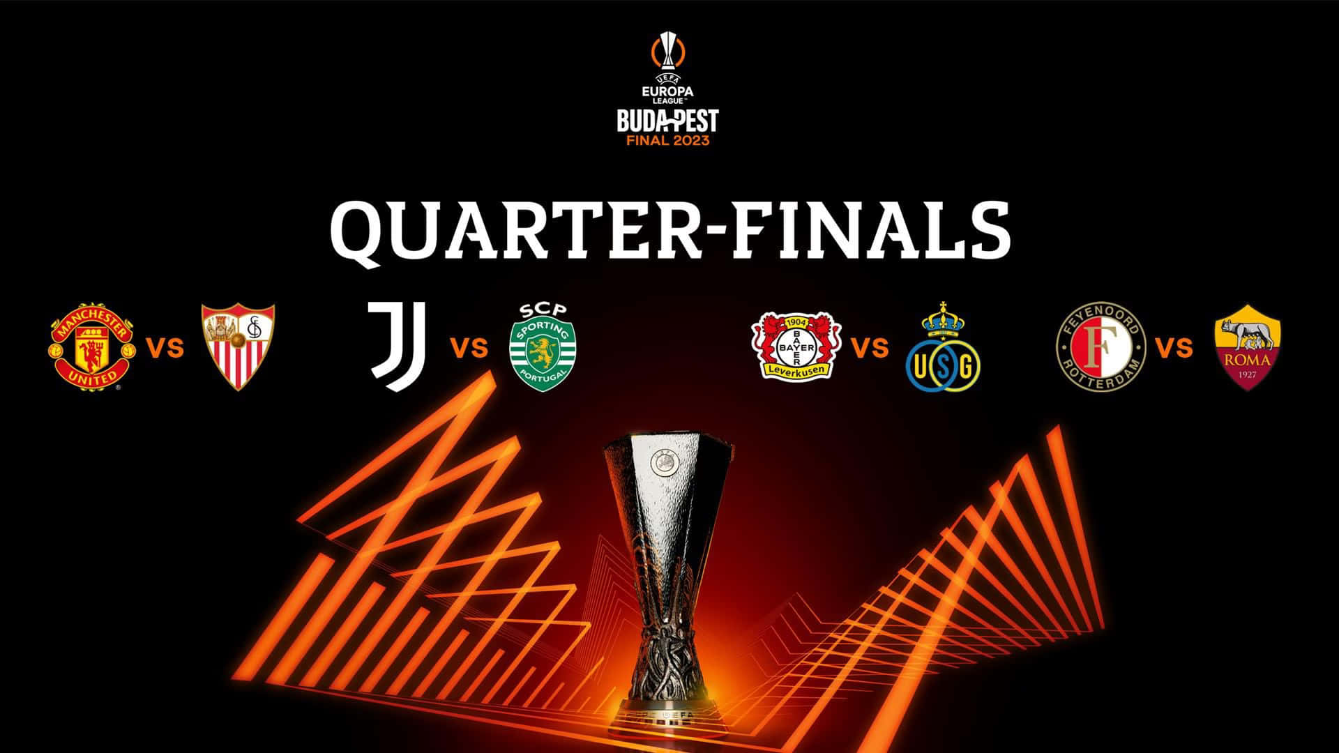 Europa League, glowing orange trophy, team logos, Full HD Desktop Wallpaper
