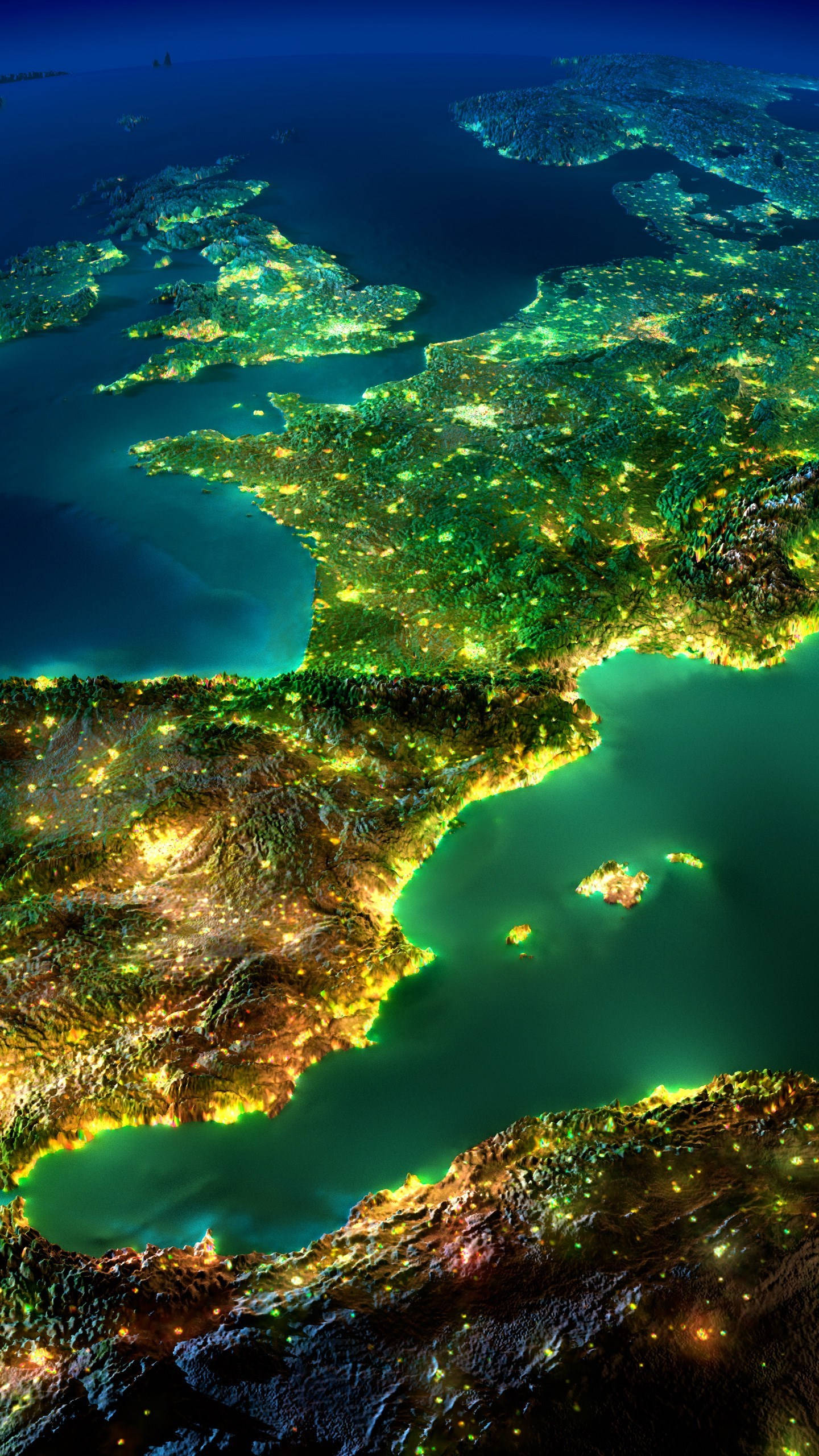 Europe, night, city lights, 2K Phone Wallpaper