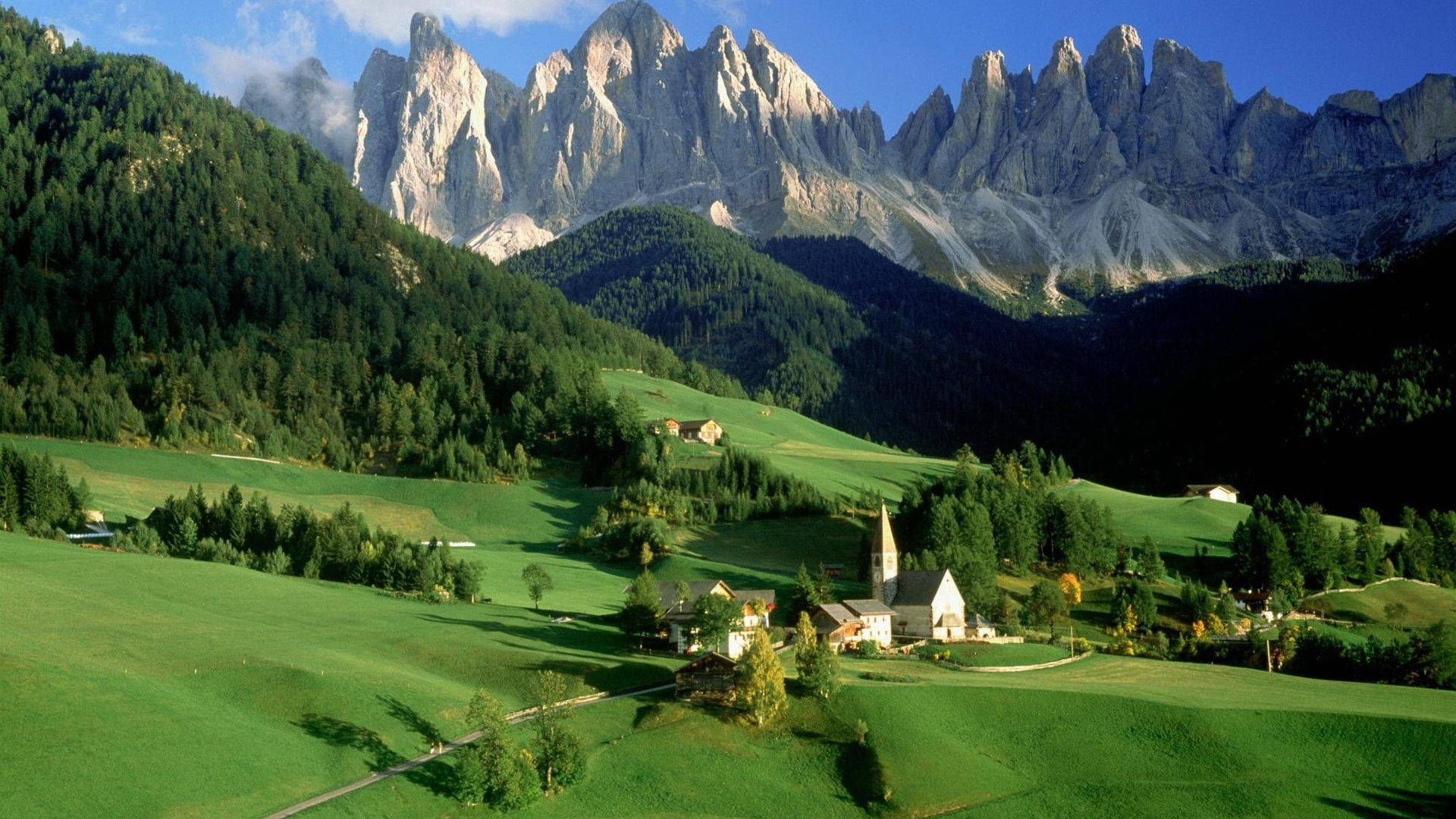 Europe, alpine valley, lush green meadows, Full HD Desktop Wallpaper