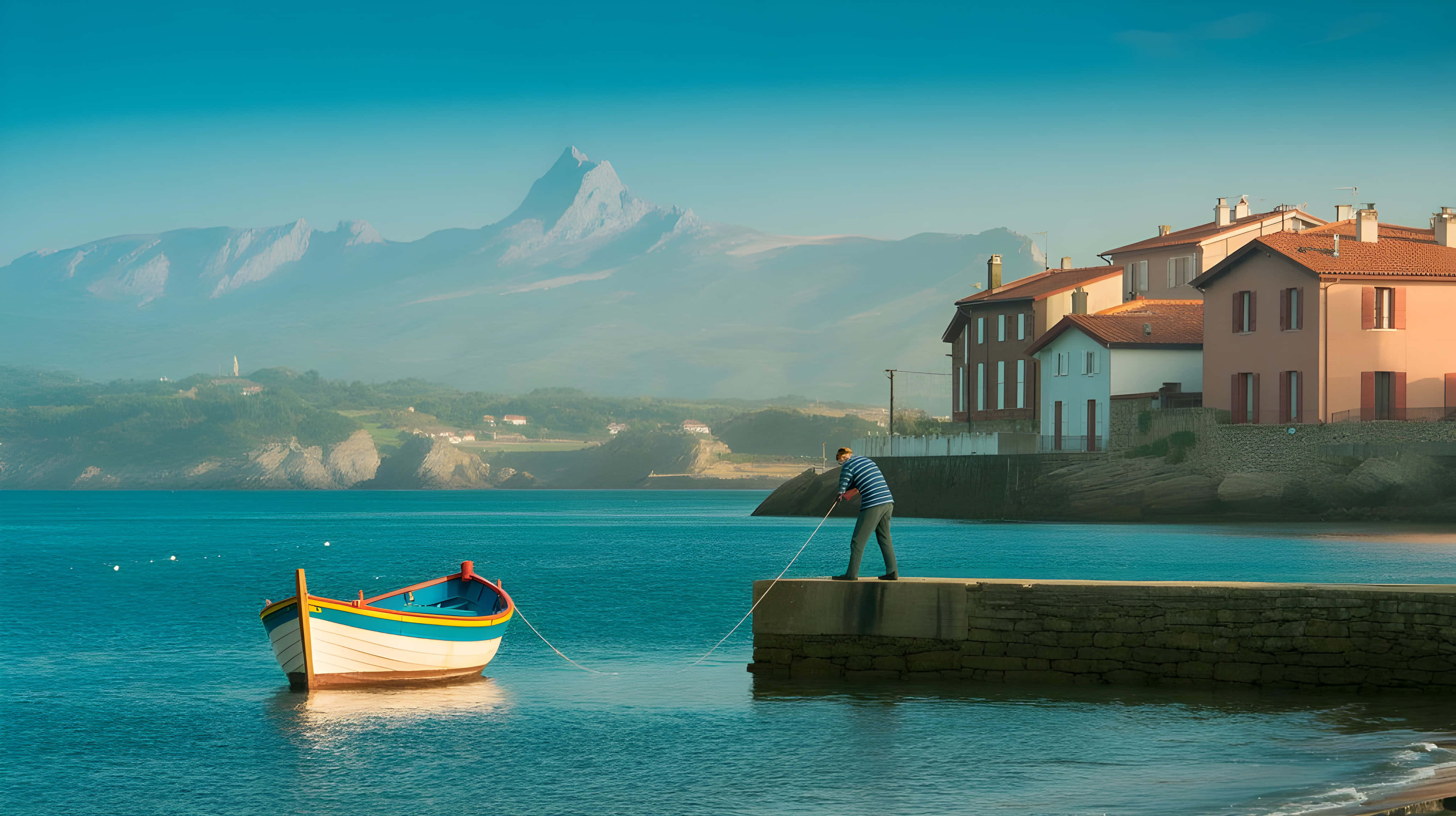 southwest france, stone pier, colorful boat, 4K Desktop Wallpaper