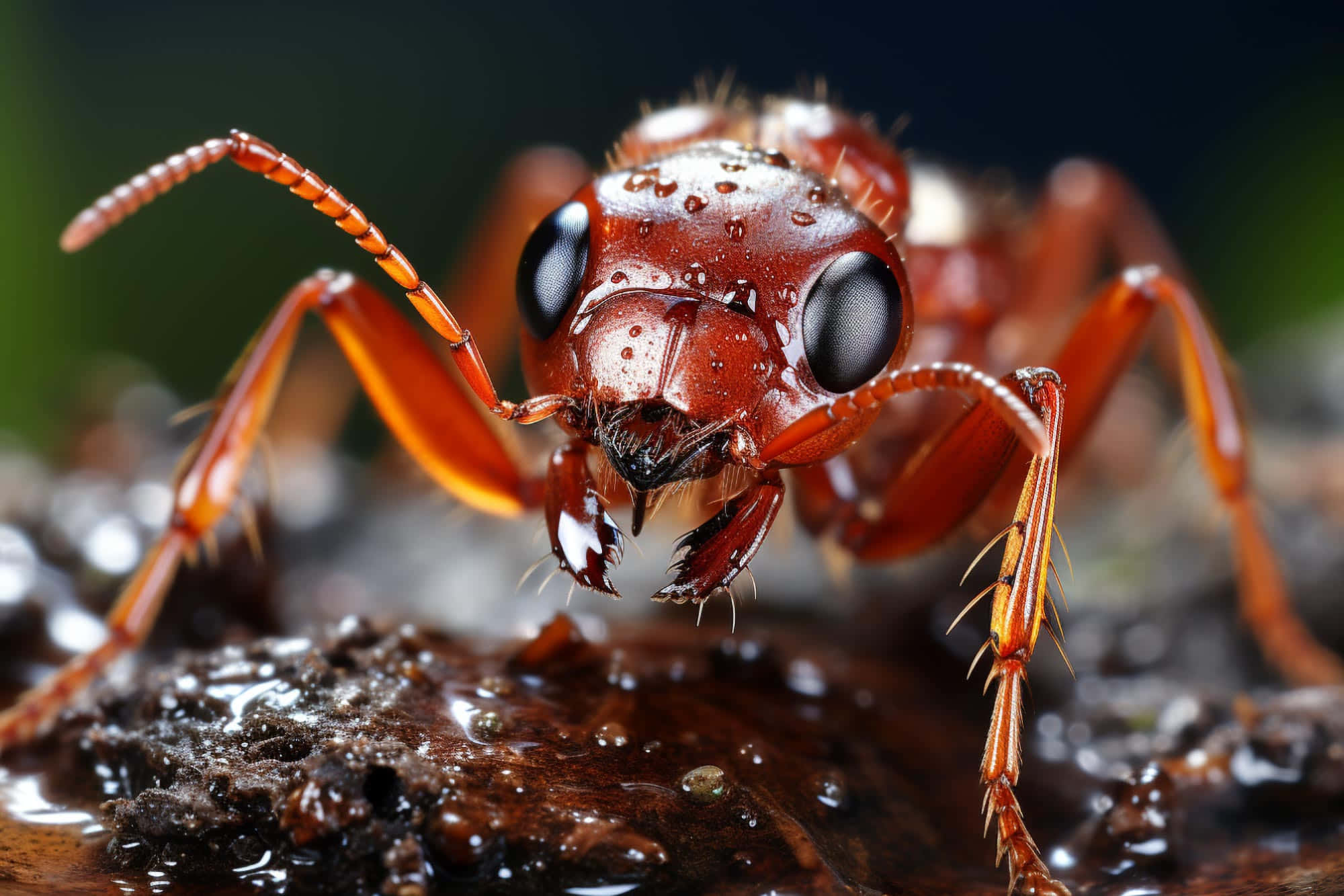 European Fire Ant, reddish-brown, black eyes, Full HD Desktop Wallpaper