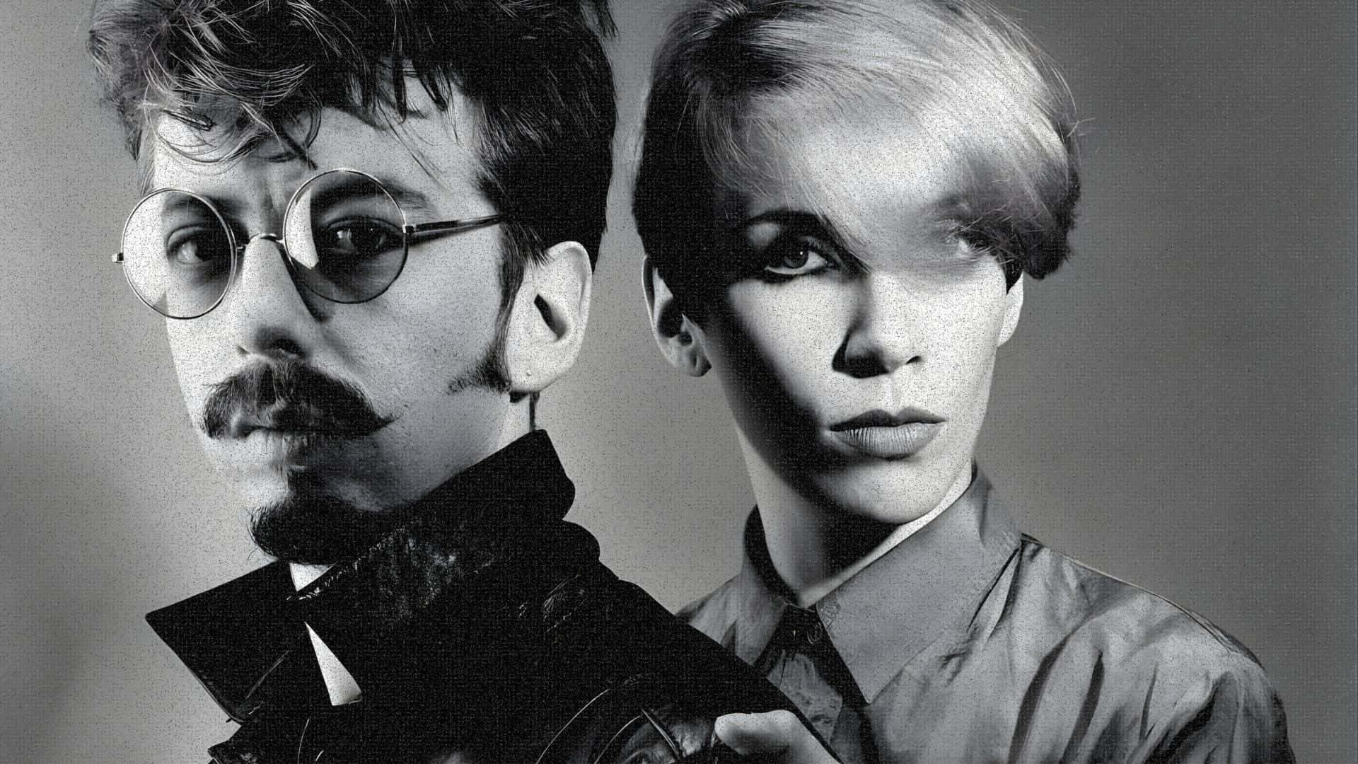 Eurythmics, black and white portrait, man with round glasses and a mustache, Full HD Desktop Wallpaper
