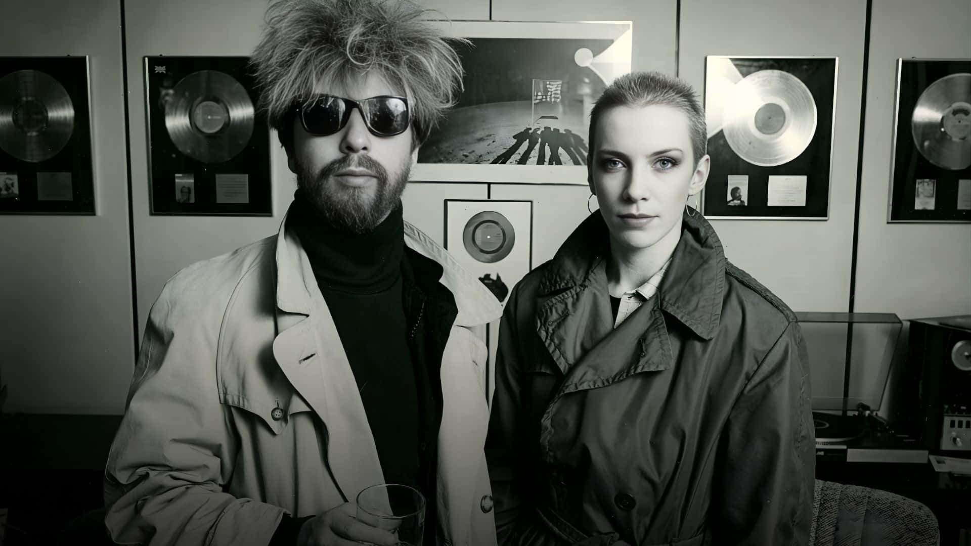 Eurythmics, trench coats, gold records, Full HD Desktop Wallpaper