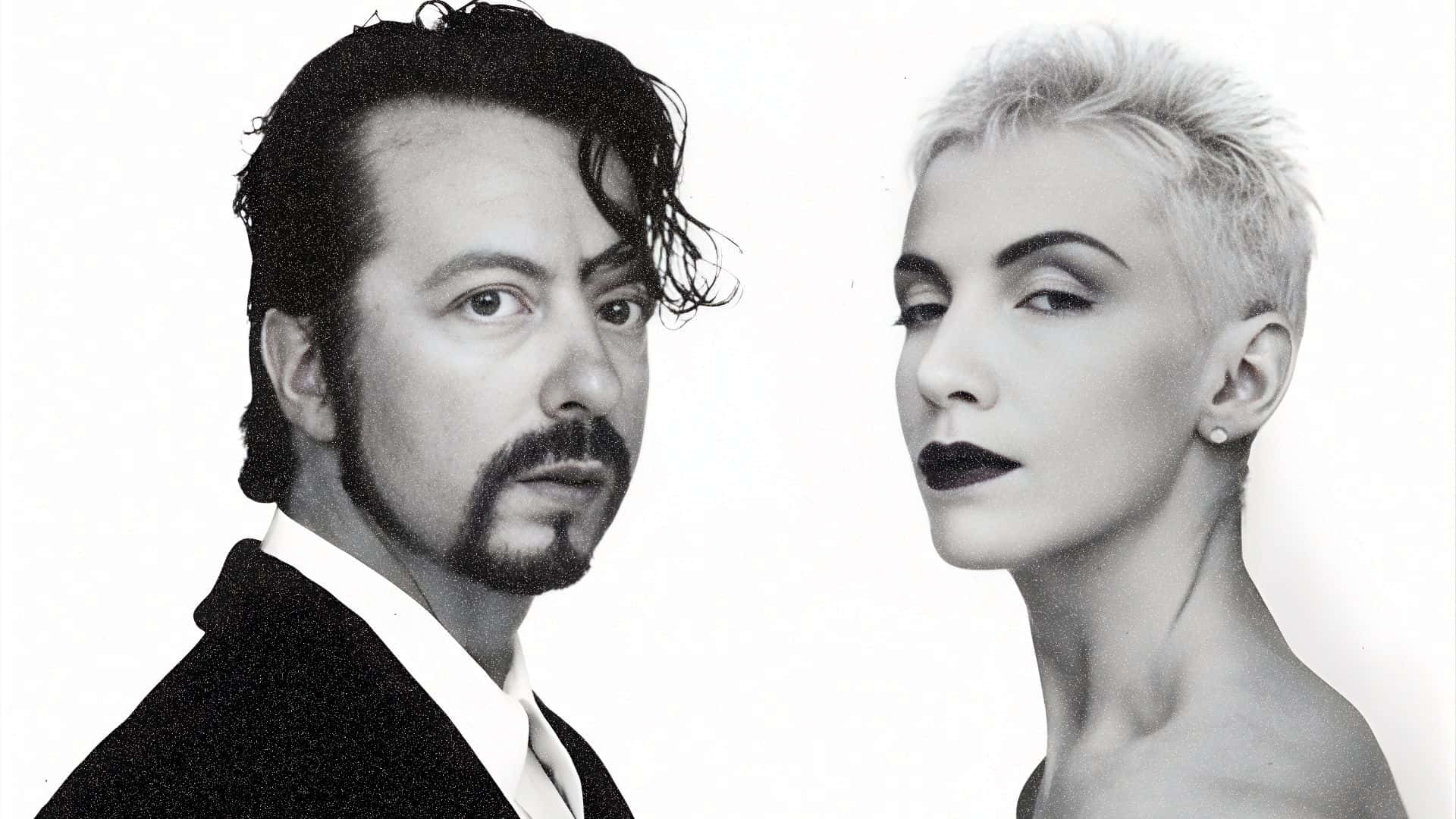 Eurythmics, black and white portrait, man with dark hair and beard, Full HD Desktop Wallpaper