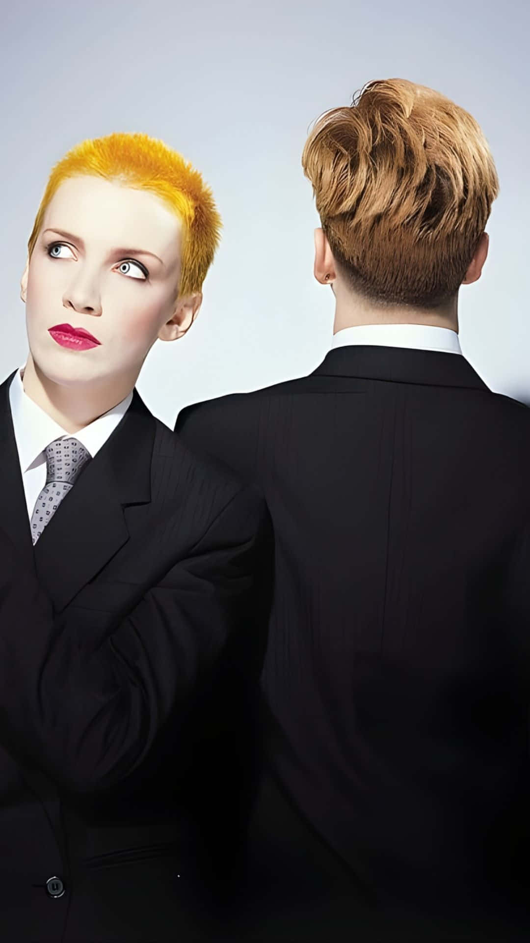 Eurythmics, bright orange hair, black suit, Full HD Phone Wallpaper