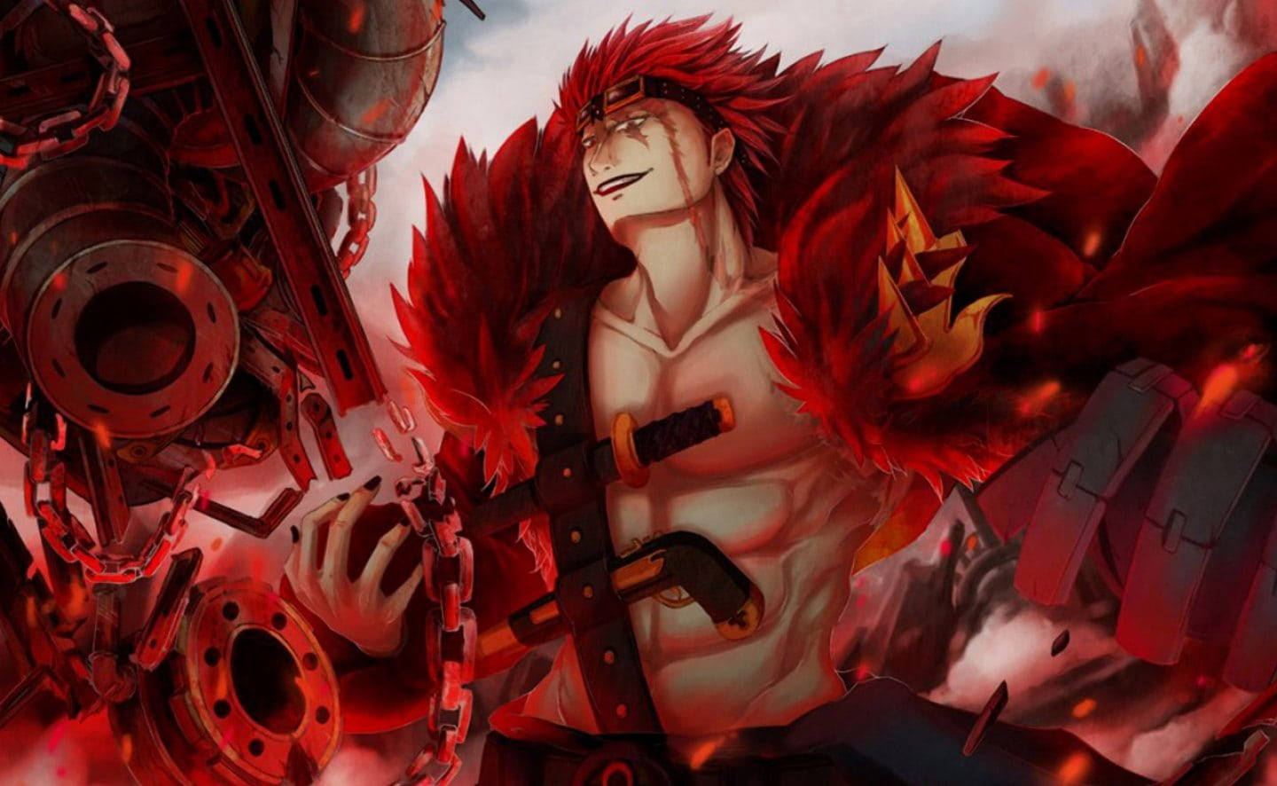 Eustass Kid, fiery red, mechanical chains, HD Desktop Wallpaper