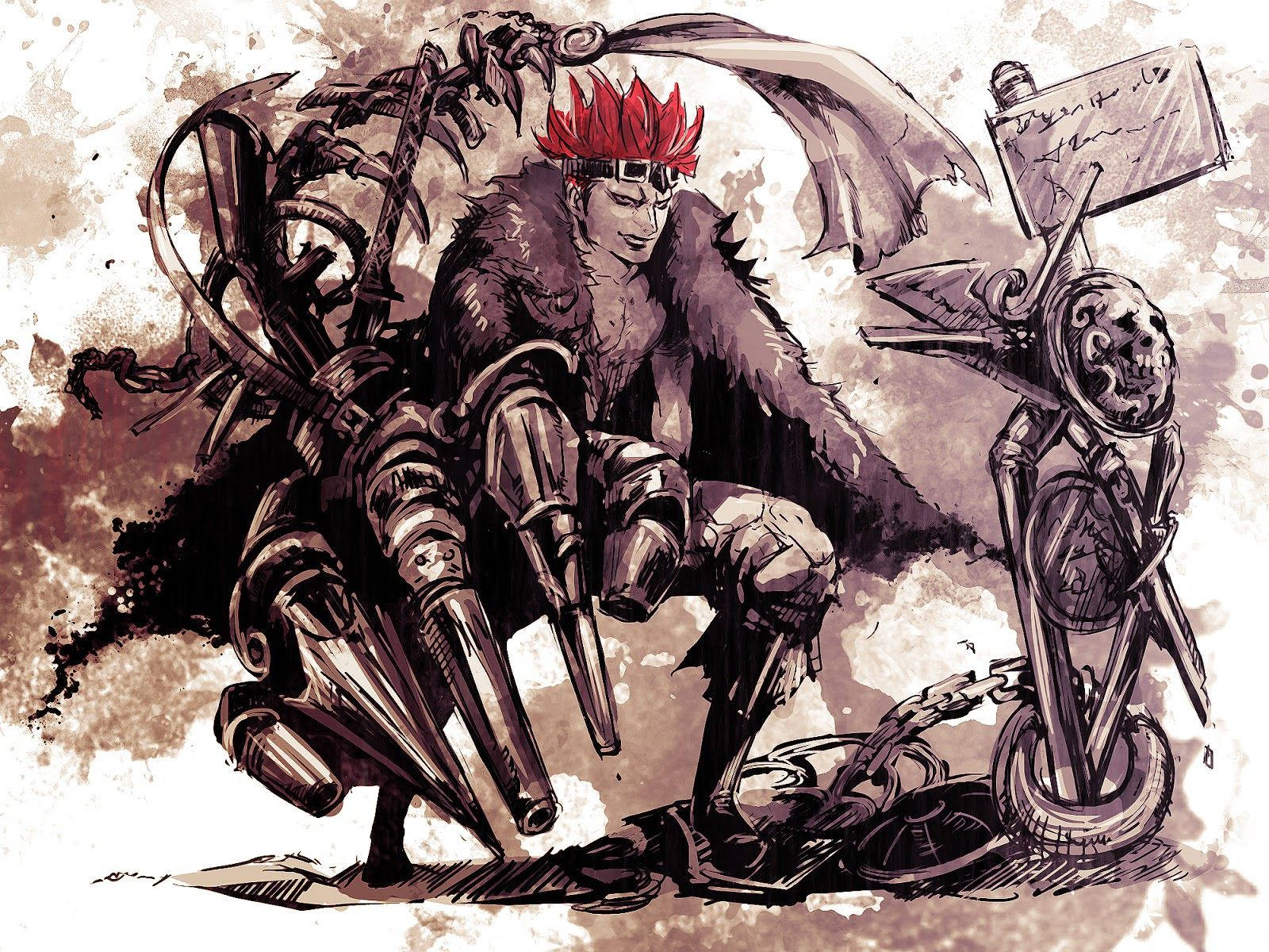 Eustass Kid, red-haired warrior, fur and armor, HD Desktop Wallpaper