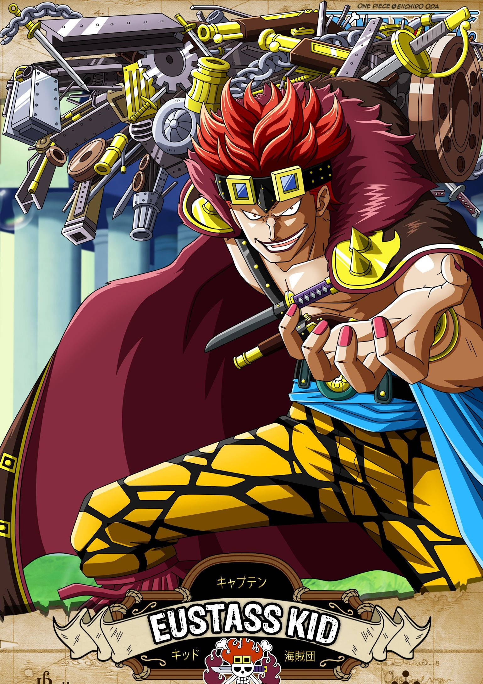 Eustass Kid, red hair, mechanical gear, Full HD Phone Wallpaper