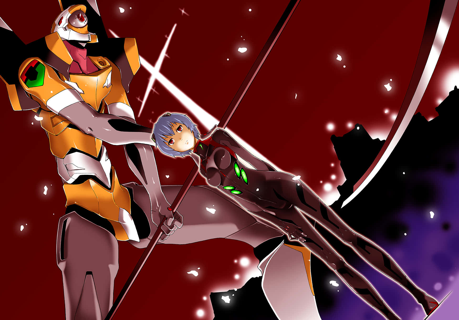 Eva-00, purple hair, glowing sword, HD Desktop Wallpaper
