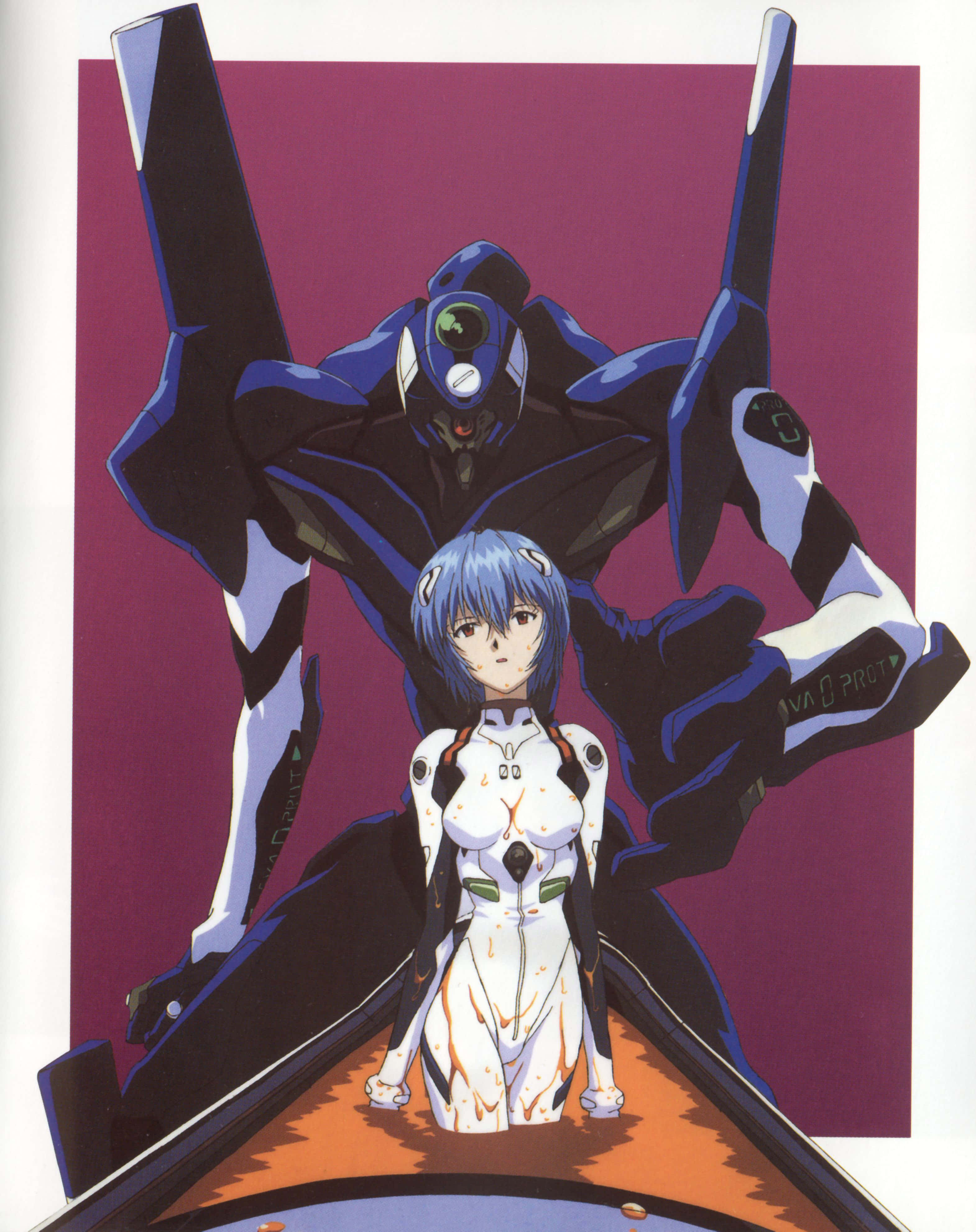 Eva-00, blue-haired anime girl, white plug suit, 4K Phone Wallpaper