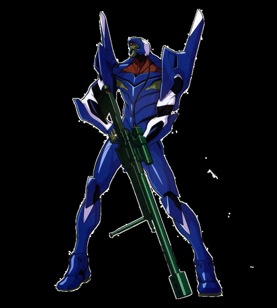 Eva-00, blue and white anime mecha, green rifle, SD Phone Wallpaper