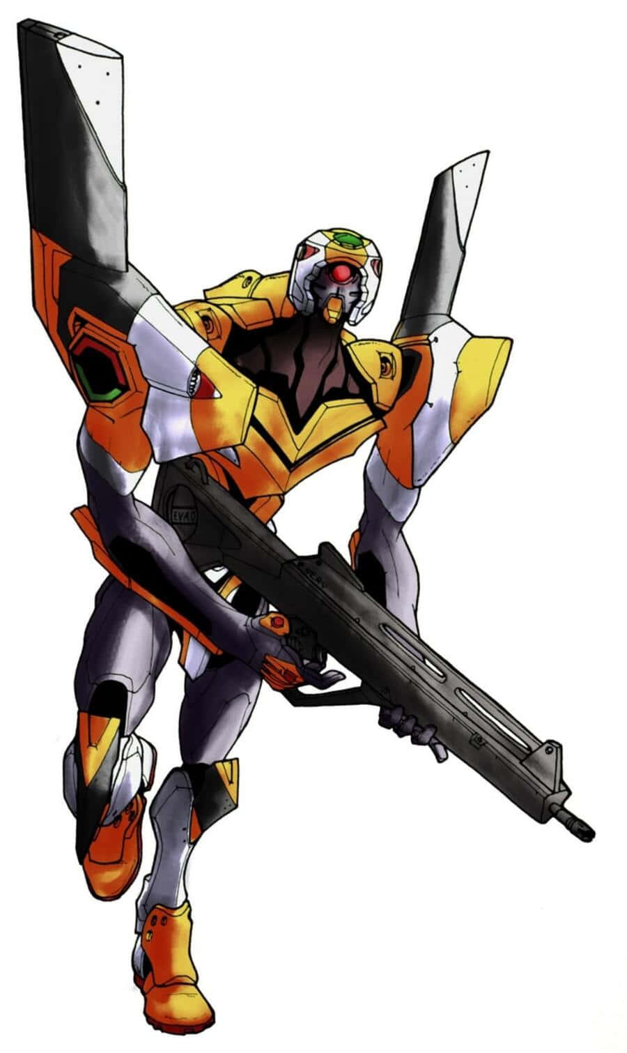 Eva-00, orange yellow and gray armor, large gun, HD Phone Wallpaper