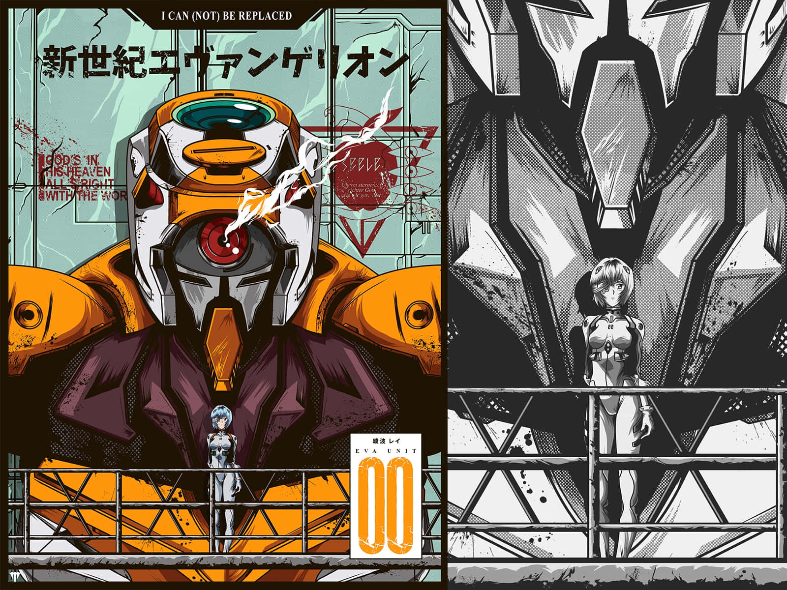 Eva-00, orange and white mech, red eye, HD Desktop Wallpaper