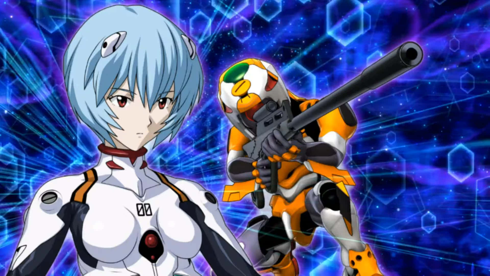 Eva-00, blue-haired anime girl, white suit, Full HD Desktop Wallpaper