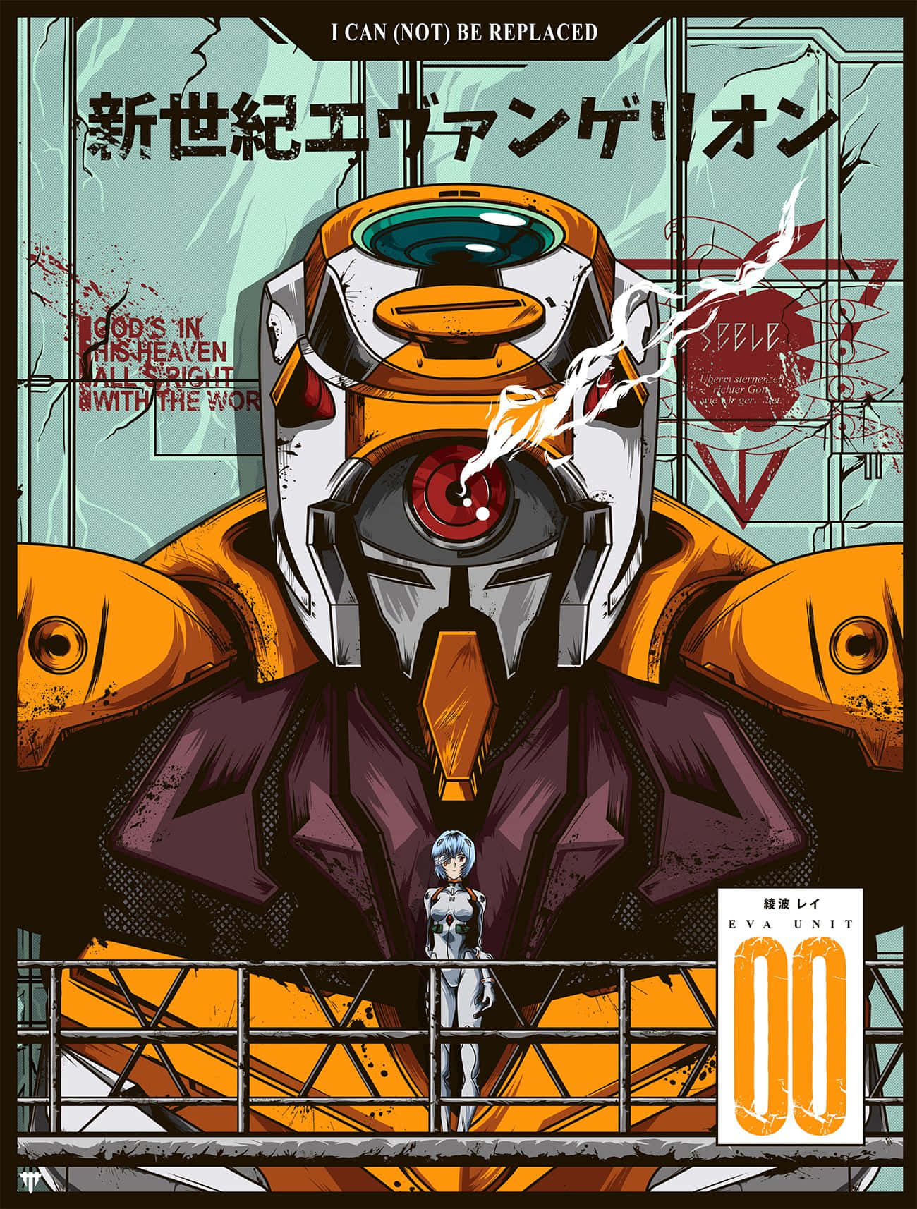 Eva-00, orange and white, blue-haired girl, HD Phone Wallpaper